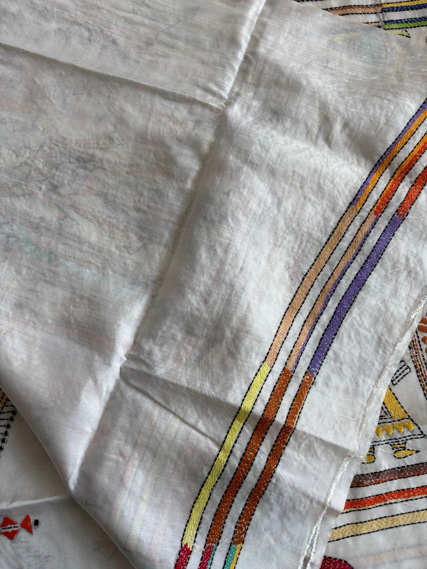 Kantha Hand Embroidered Blended Banglore Silk/Art Silk Saree With Blouse