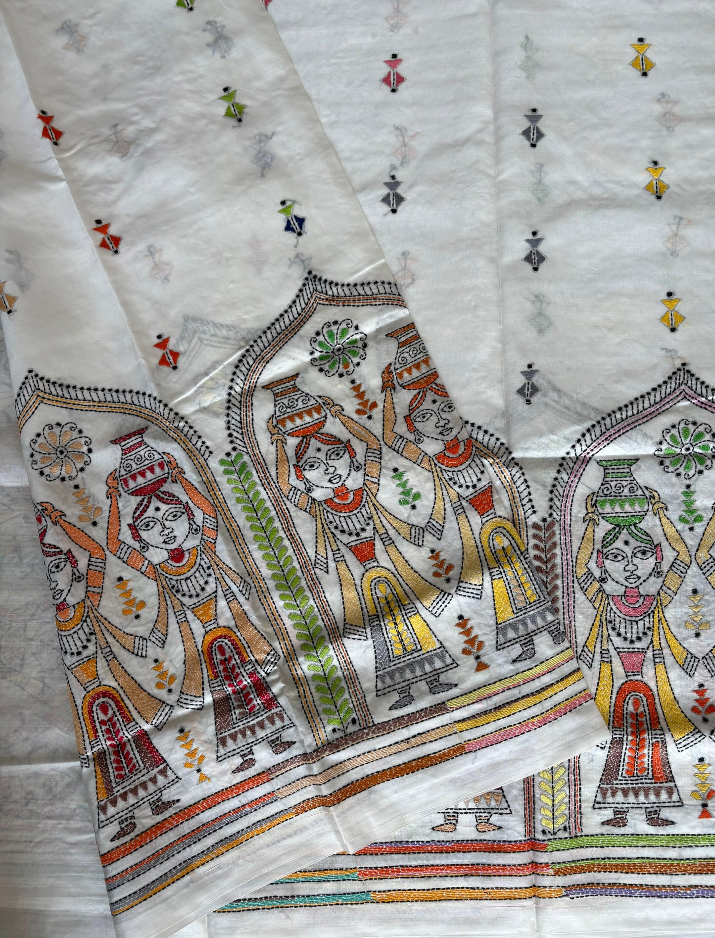 Kantha Hand Embroidered Blended Banglore Silk/Art Silk Saree With Blouse