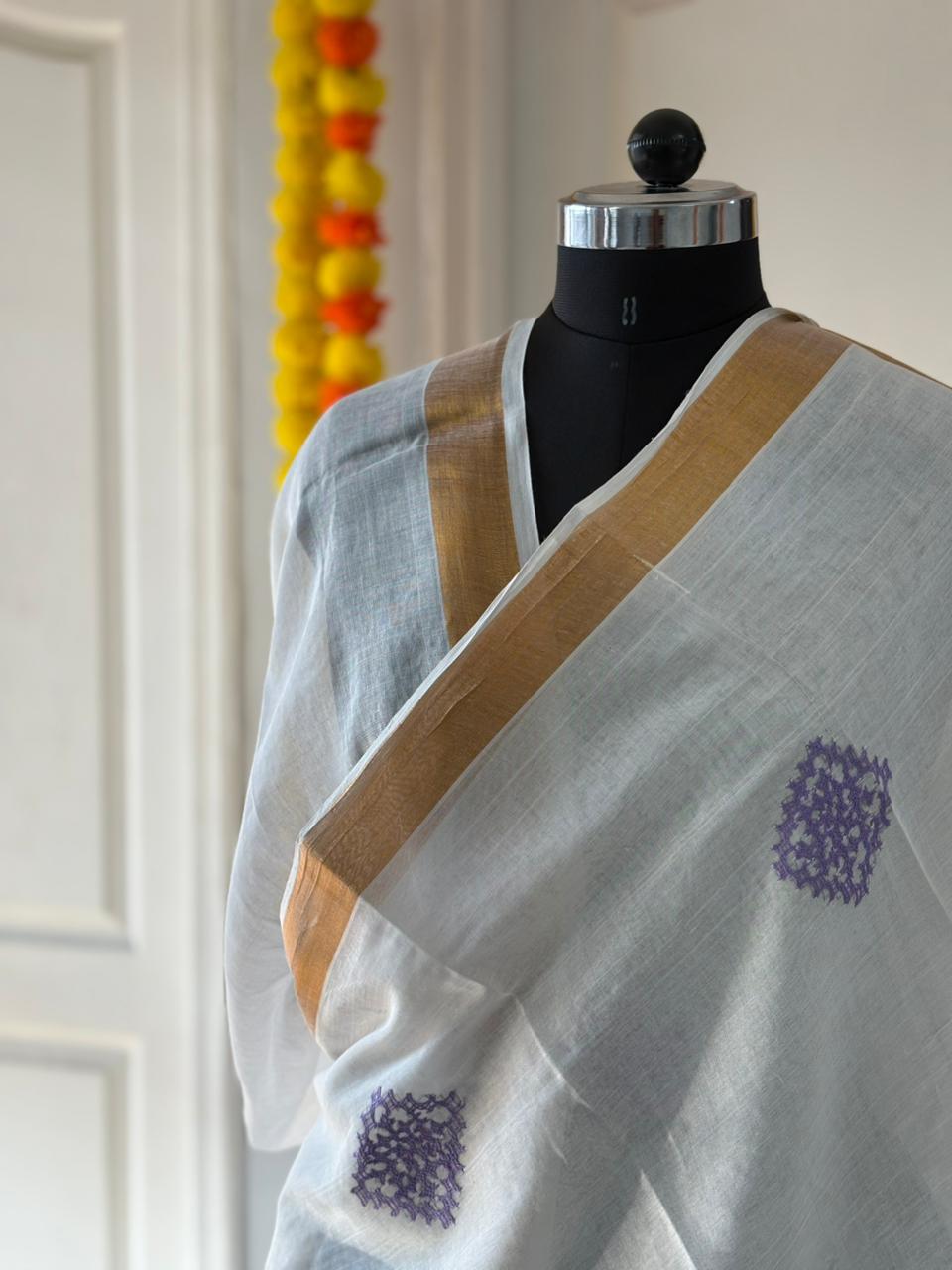 Gujrati Stitch/Kutch Hand Embroidered South Cotton Saree