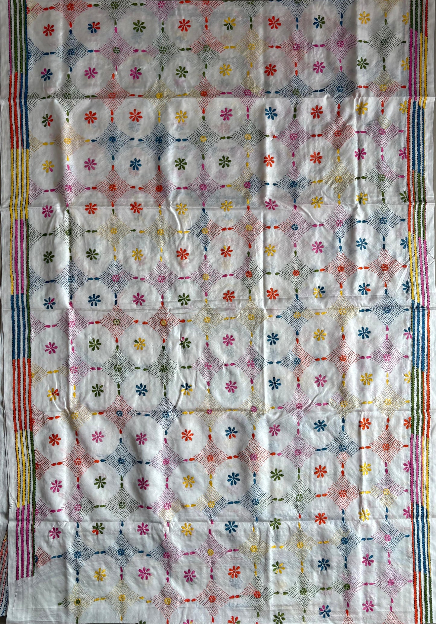 Kantha Hand Embroidered Blended Banglore Silk/Art Silk Saree With Blouse