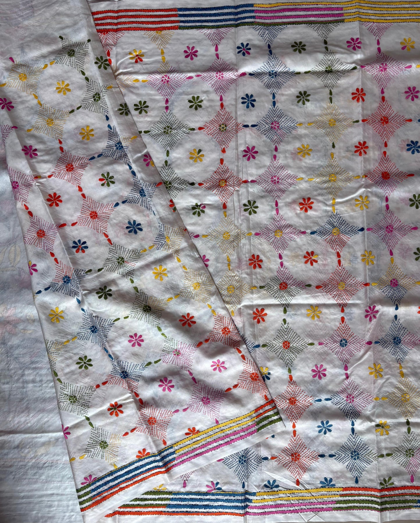 Kantha Hand Embroidered Blended Banglore Silk/Art Silk Saree With Blouse