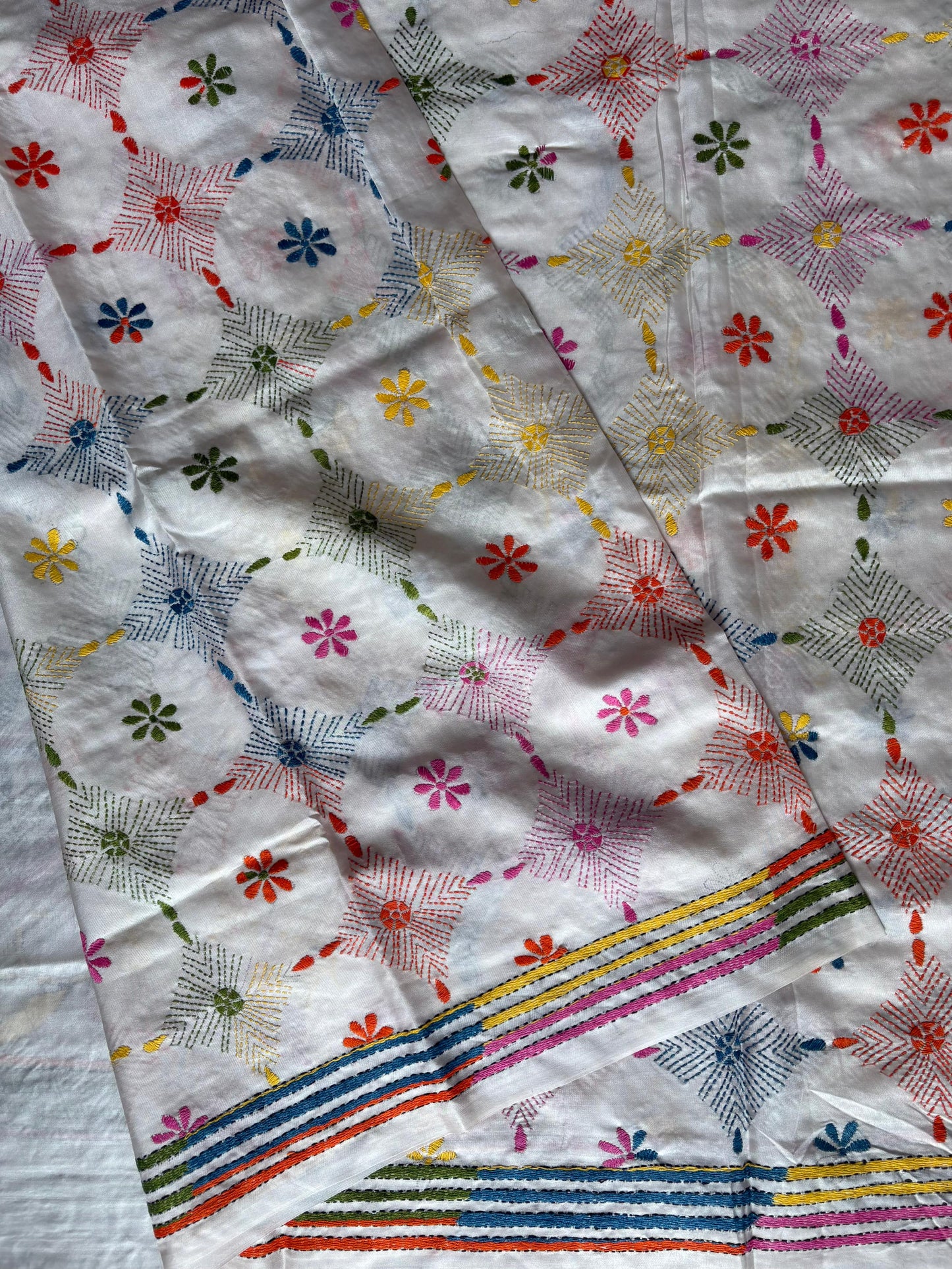 Kantha Hand Embroidered Blended Banglore Silk/Art Silk Saree With Blouse