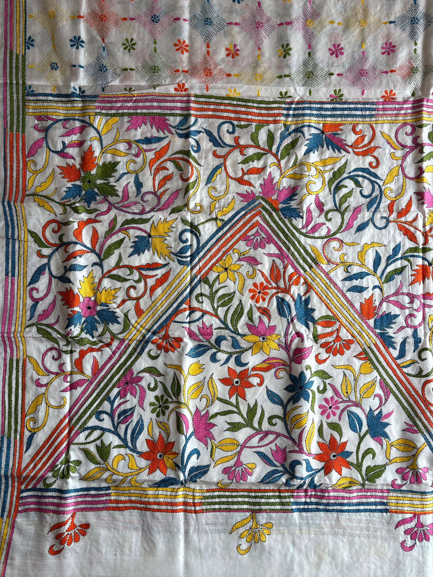 Kantha Hand Embroidered Blended Banglore Silk/Art Silk Saree With Blouse