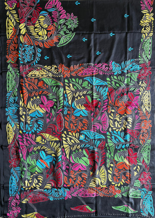 Kantha Hand Embroidered Blended Banglore Silk/Art Silk Saree With Blouse