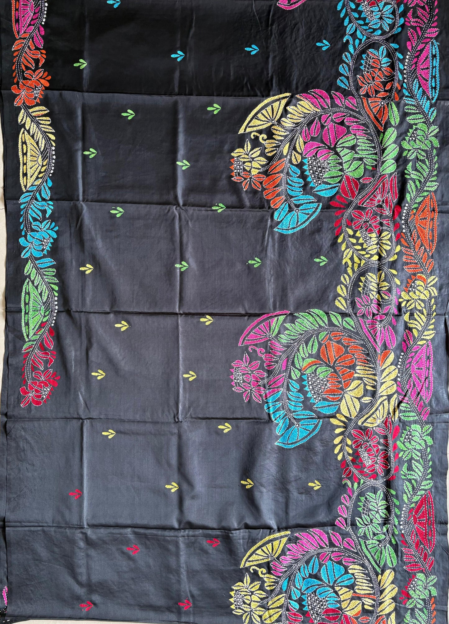Kantha Hand Embroidered Blended Banglore Silk/Art Silk Saree With Blouse