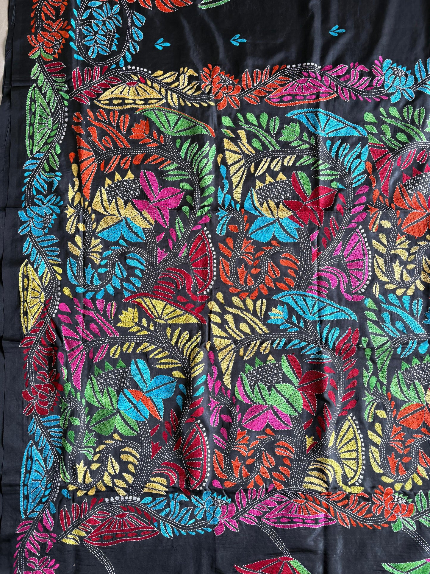 Kantha Hand Embroidered Blended Banglore Silk/Art Silk Saree With Blouse