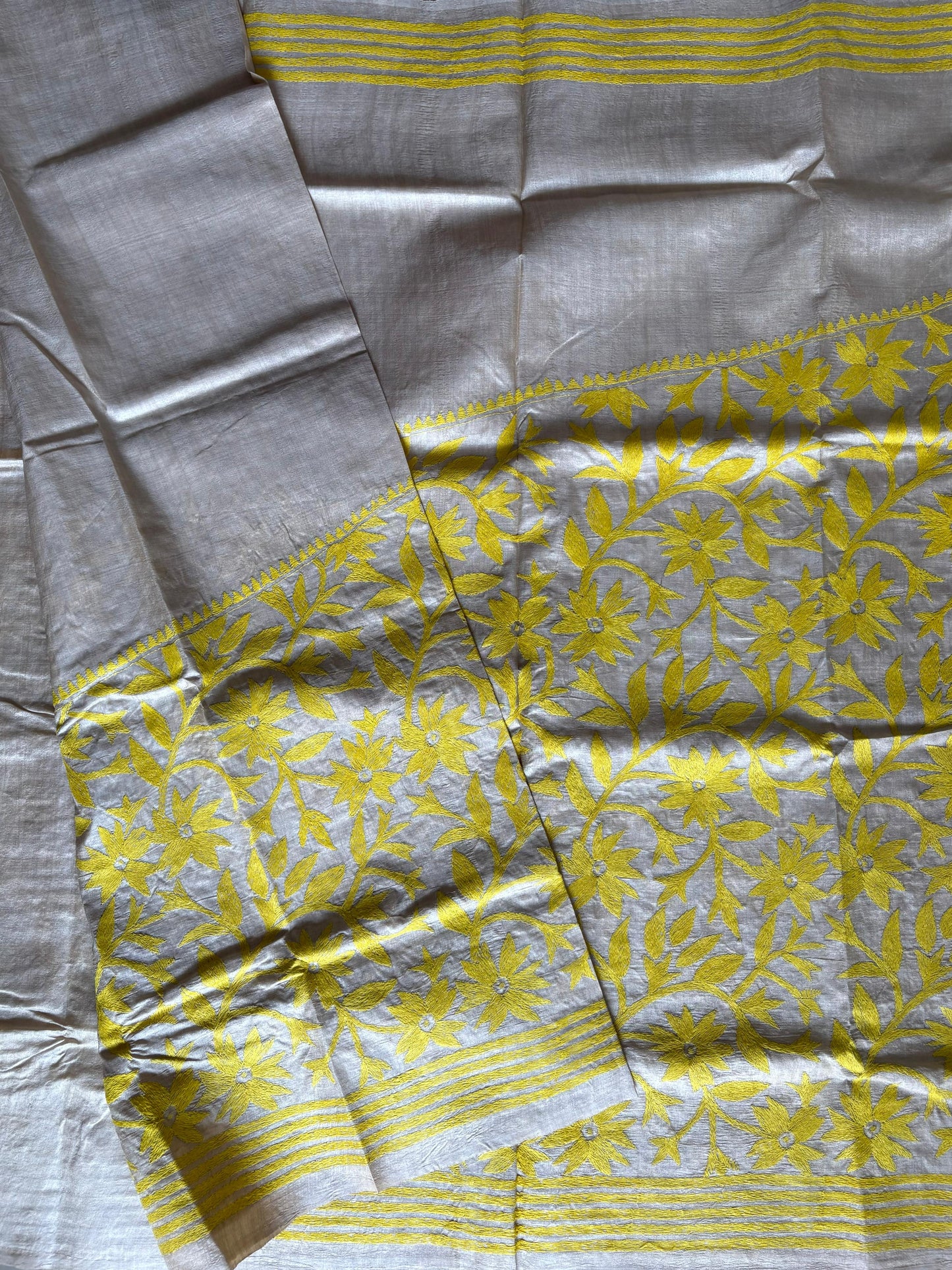 Kantha Stitch Hand Embroidered Pure Gachi by Gachi Tussar Silk Saree (Silk Marked)