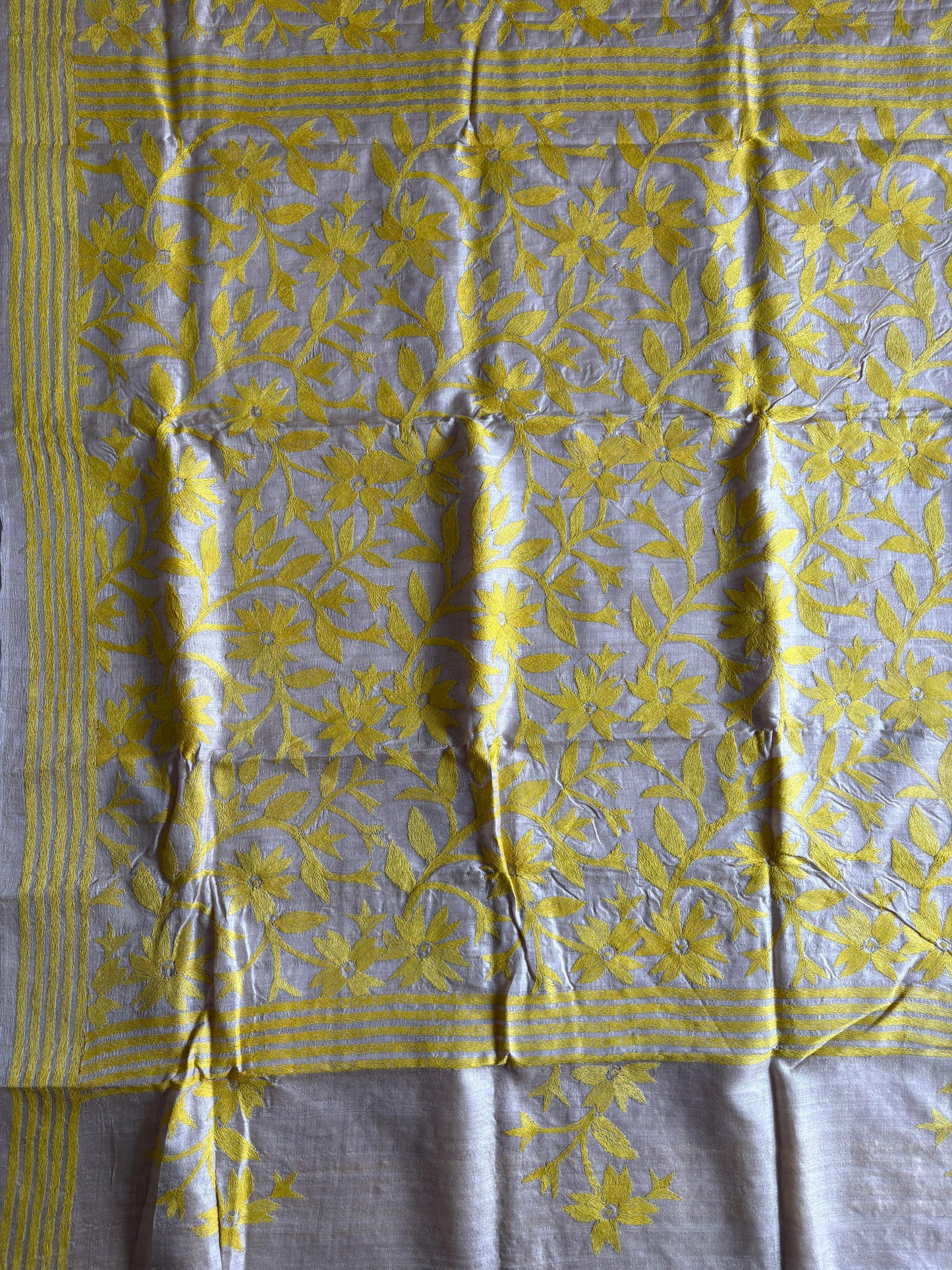 Kantha Stitch Hand Embroidered Pure Gachi by Gachi Tussar Silk Saree (Silk Marked)