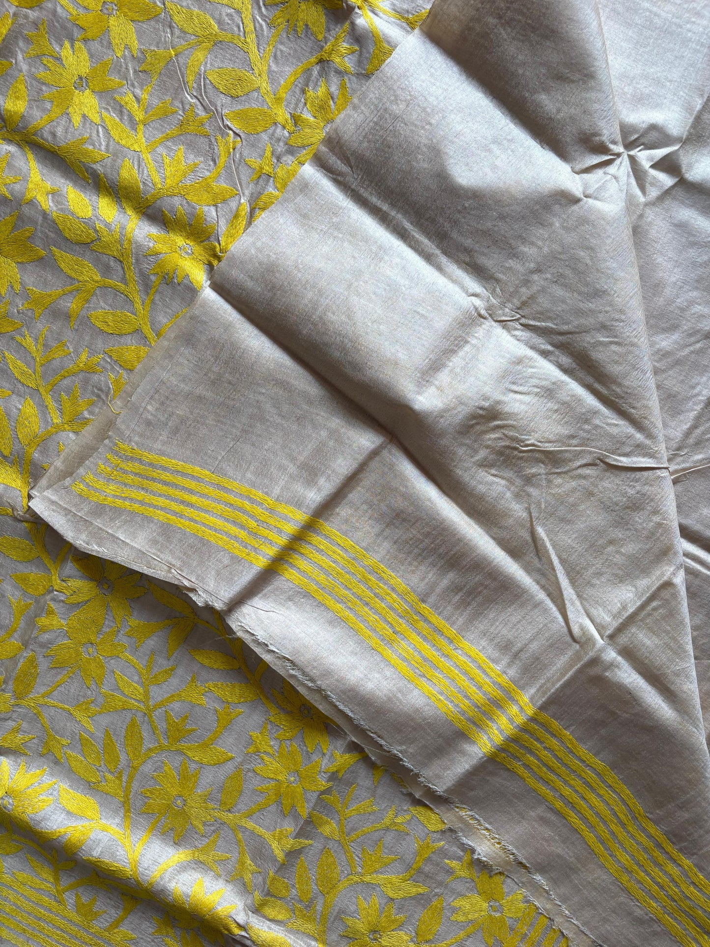 Kantha Stitch Hand Embroidered Pure Gachi by Gachi Tussar Silk Saree (Silk Marked)