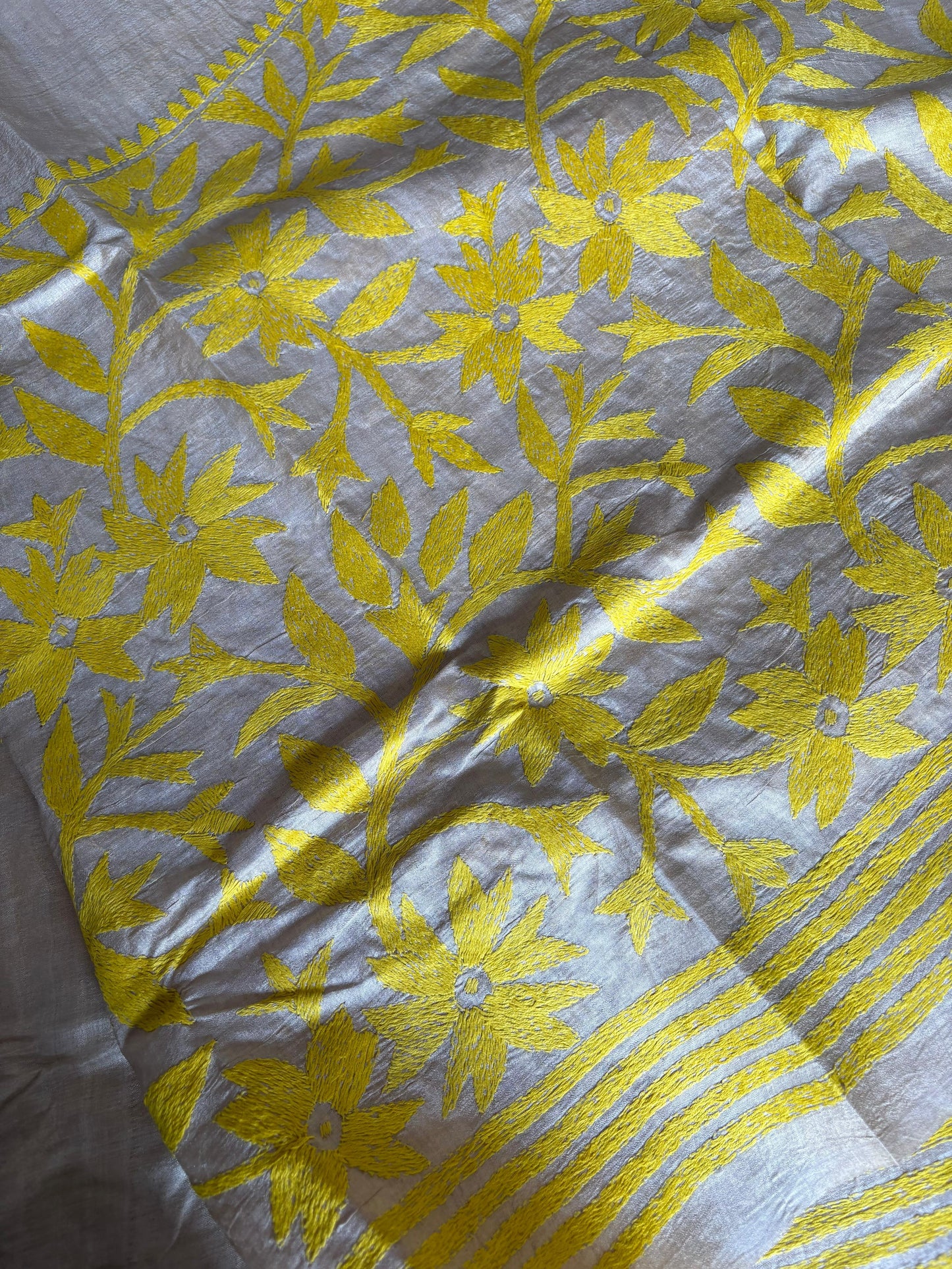 Kantha Stitch Hand Embroidered Pure Gachi by Gachi Tussar Silk Saree (Silk Marked)