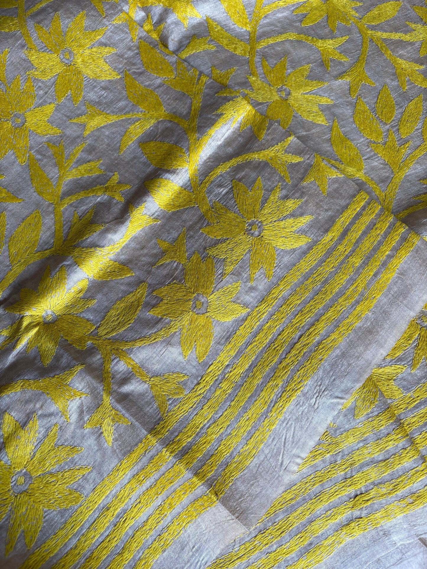Kantha Stitch Hand Embroidered Pure Gachi by Gachi Tussar Silk Saree (Silk Marked)