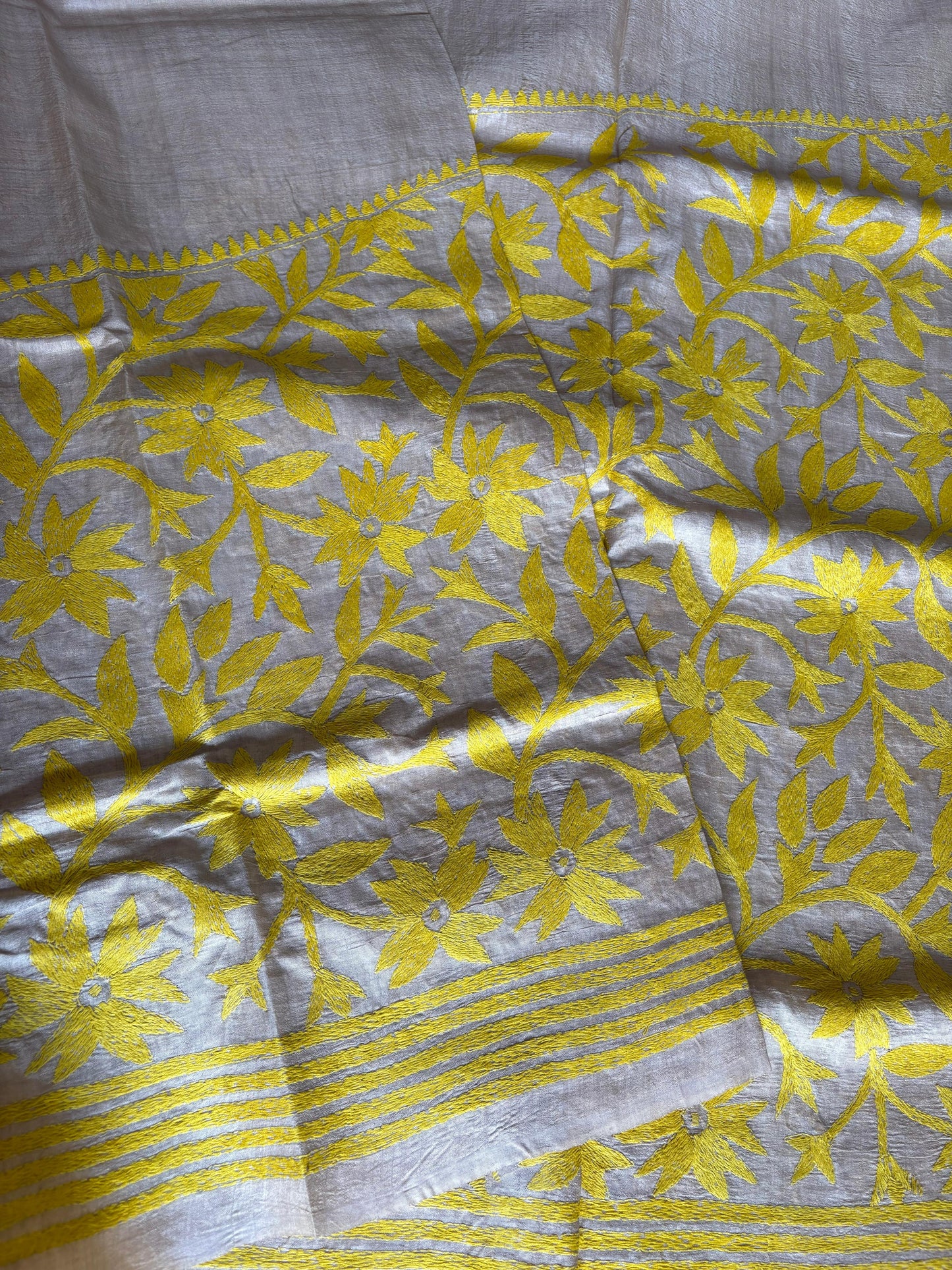 Kantha Stitch Hand Embroidered Pure Gachi by Gachi Tussar Silk Saree (Silk Marked)