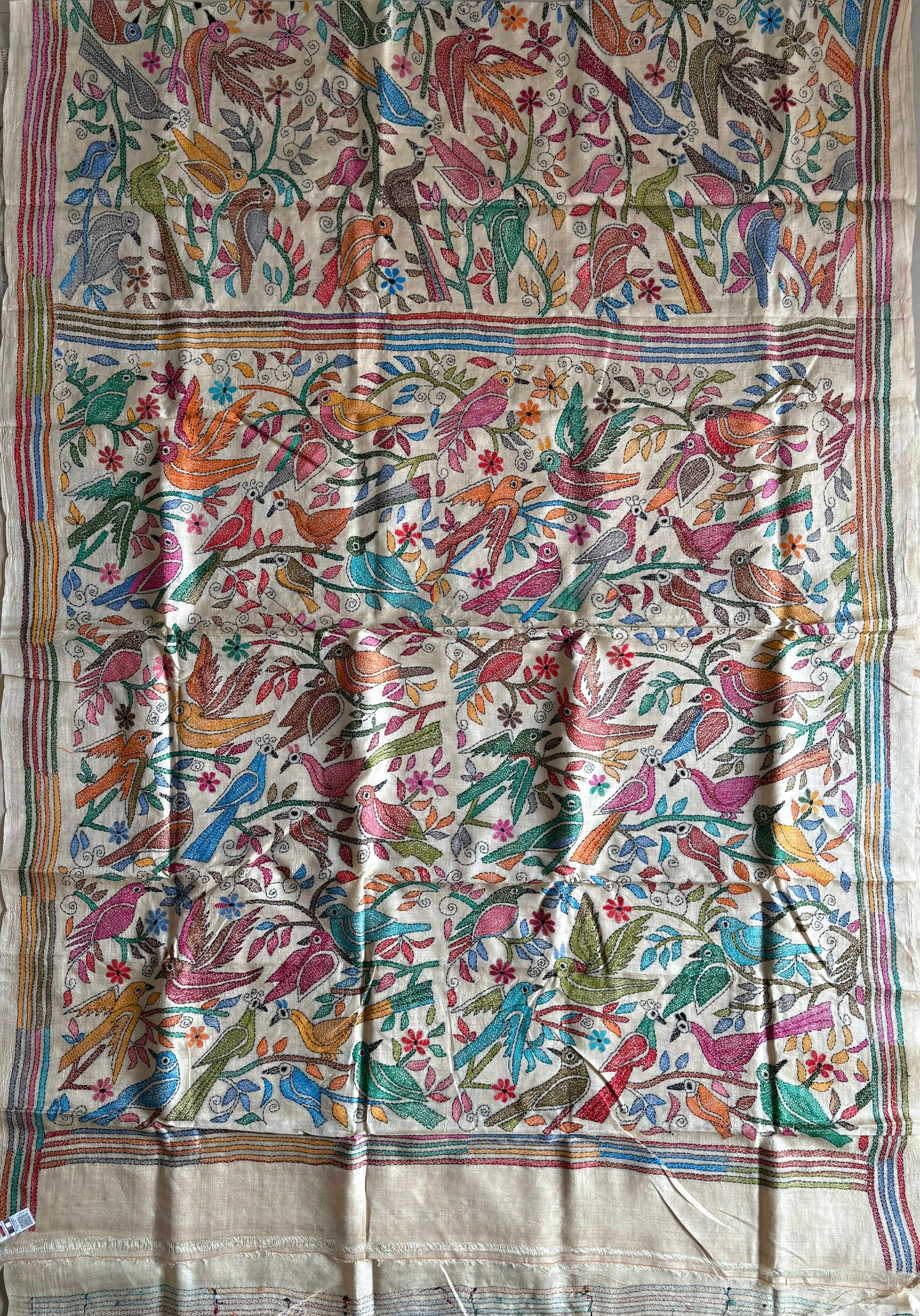Kantha Stitch Hand Embroidered Pure Gachi by Gachi Tussar Silk Saree (Silk Marked)