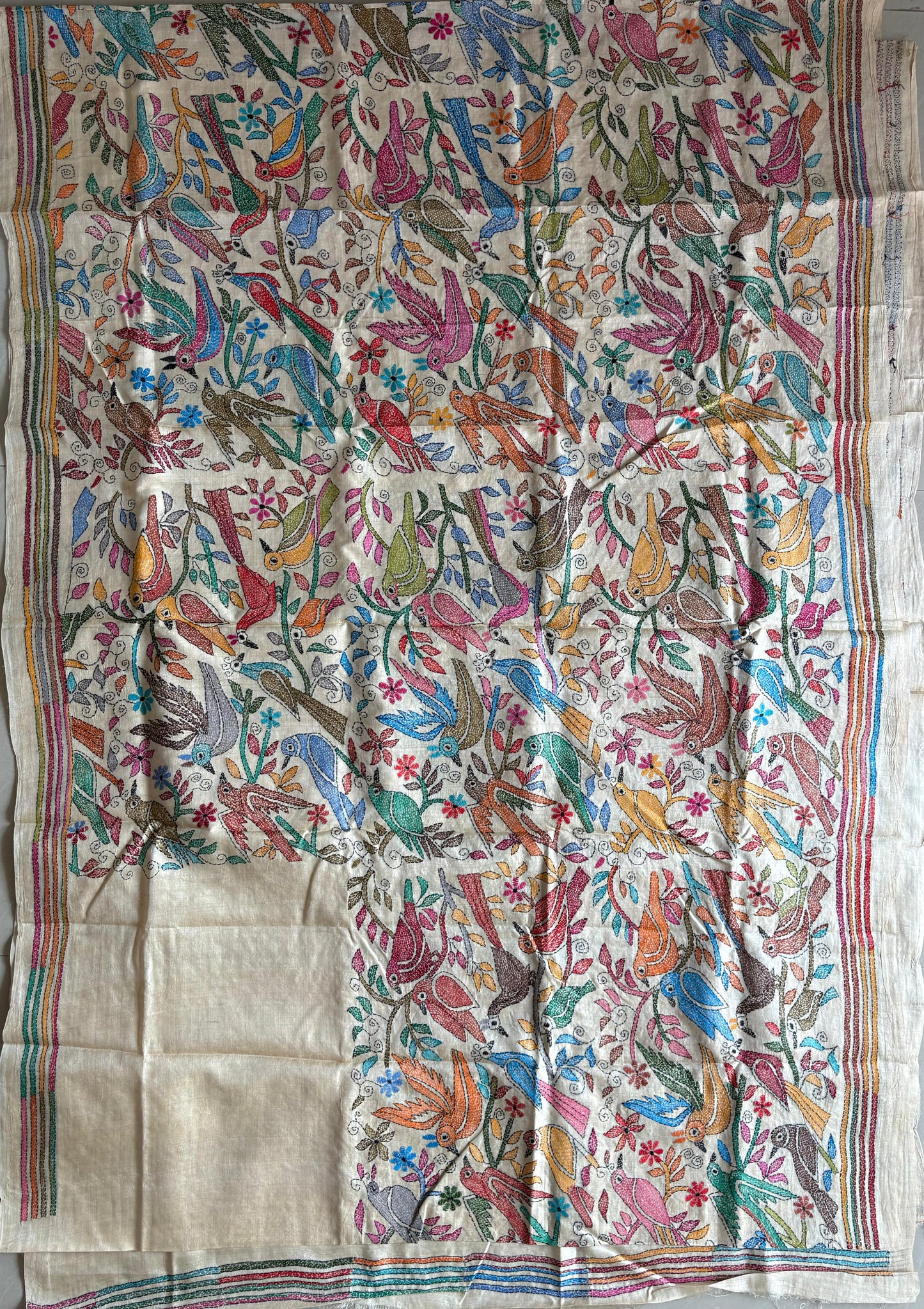 Kantha Stitch Hand Embroidered Pure Gachi by Gachi Tussar Silk Saree (Silk Marked)