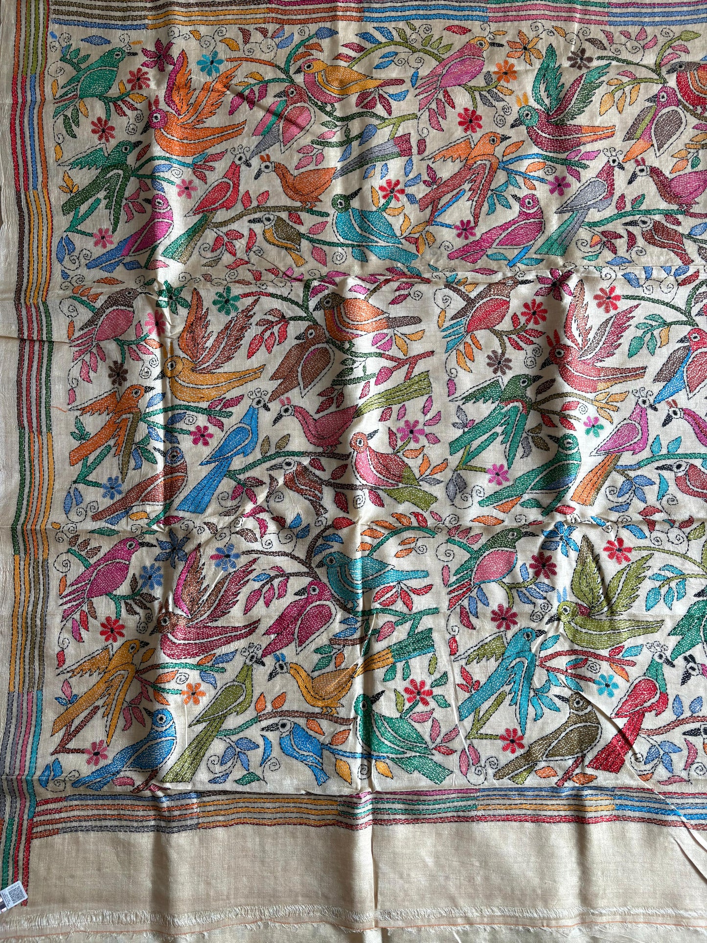 Kantha Stitch Hand Embroidered Pure Gachi by Gachi Tussar Silk Saree (Silk Marked)