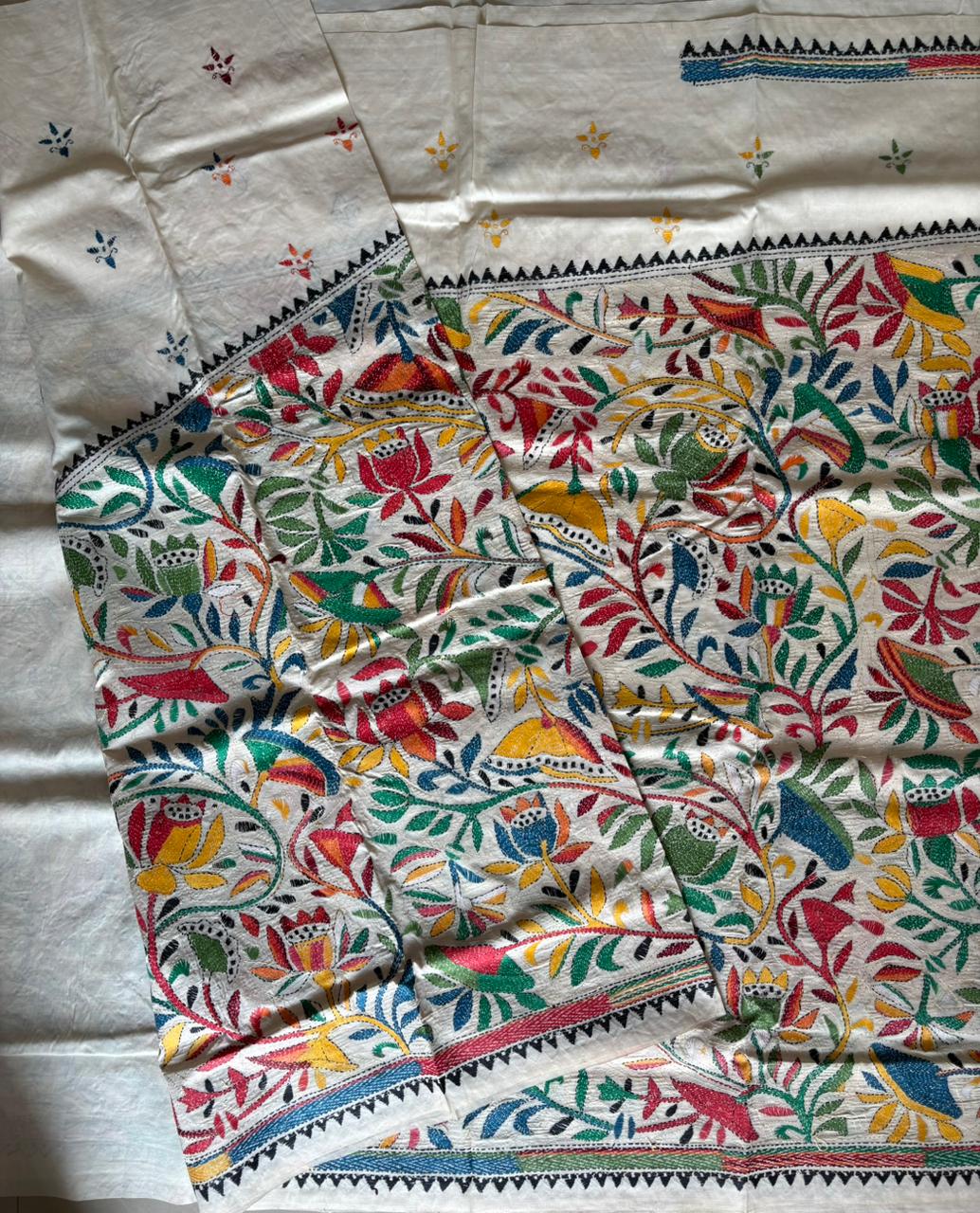 Kantha Stitch Hand Embroidered Pure Gachi by Gachi Tussar Silk Saree (Silk Marked)