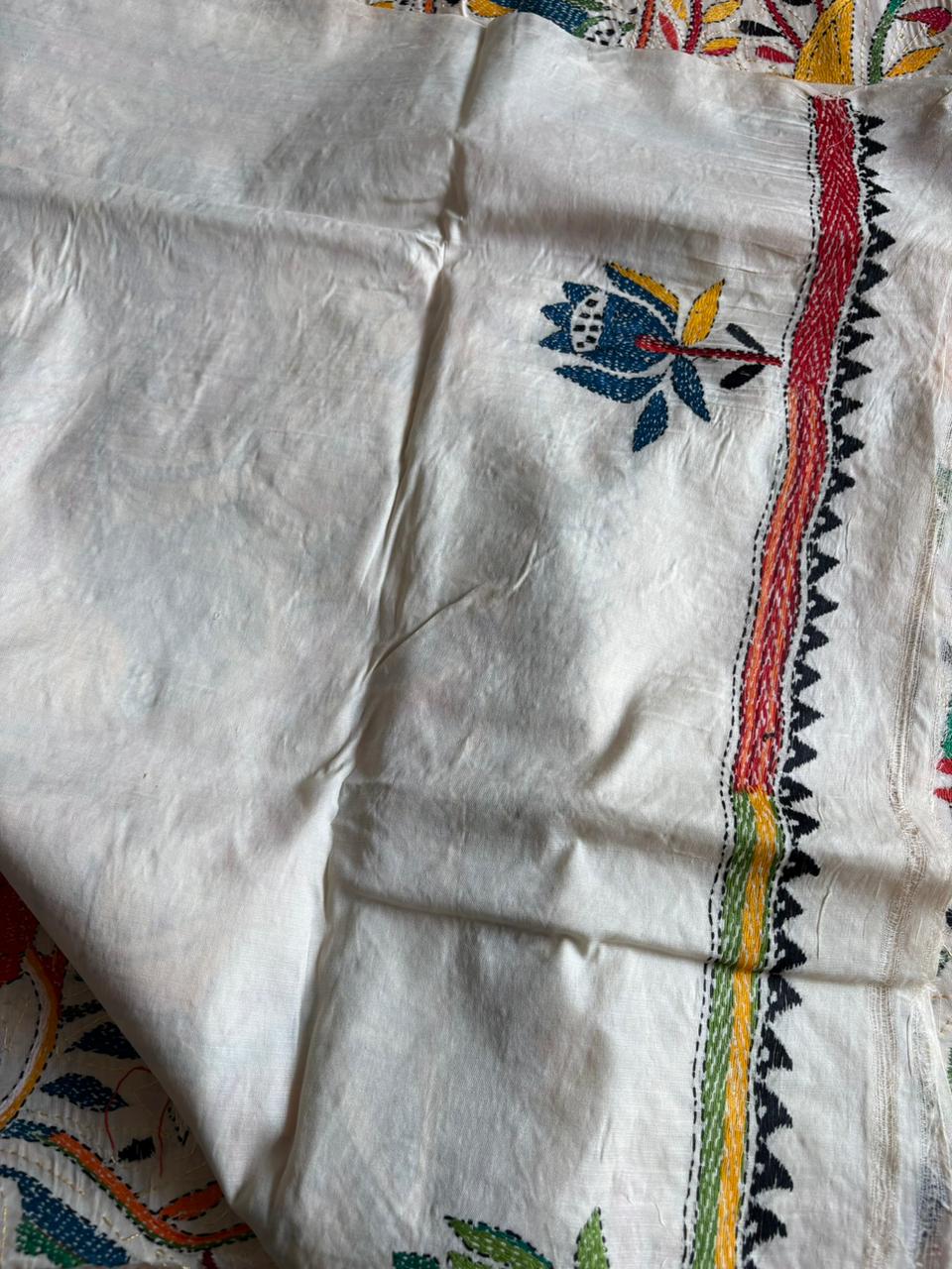 Kantha Stitch Hand Embroidered Pure Gachi by Gachi Tussar Silk Saree (Silk Marked)