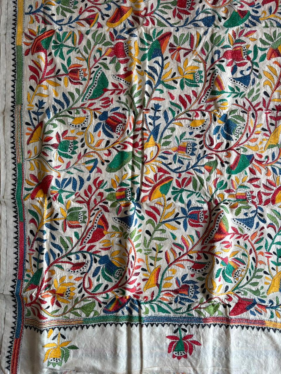Kantha Stitch Hand Embroidered Pure Gachi by Gachi Tussar Silk Saree (Silk Marked)