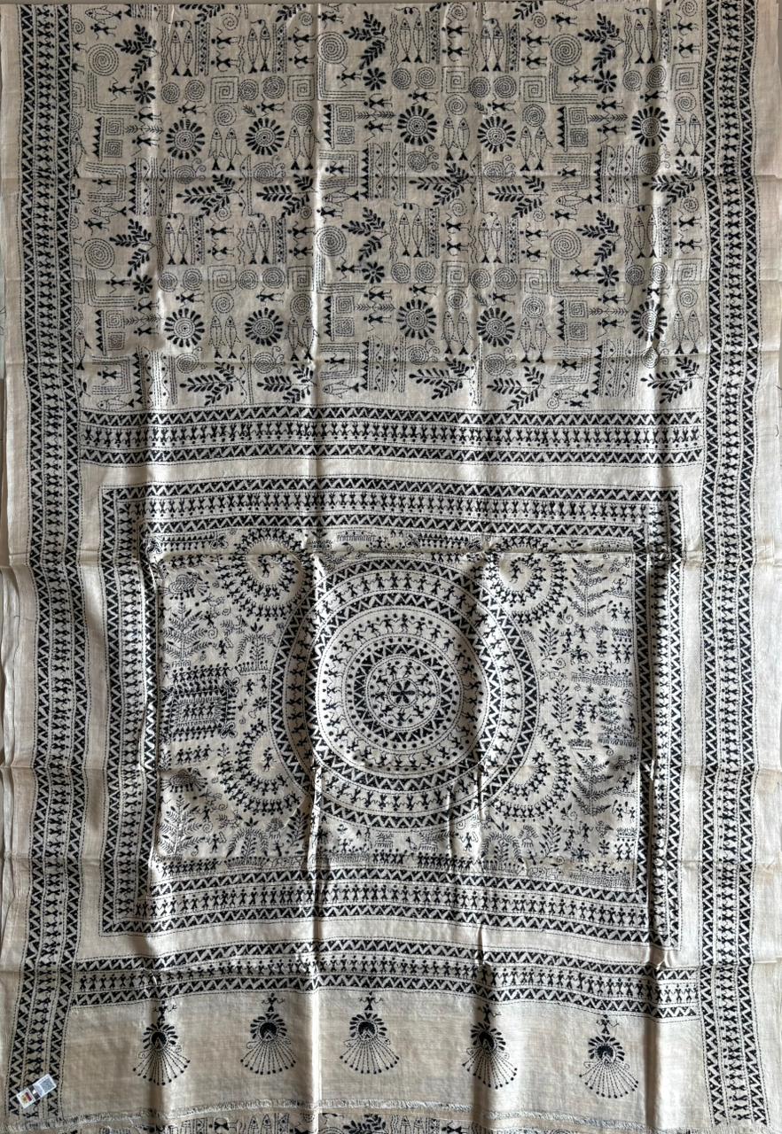 Kantha Stitch Hand Embroidered Pure Gachi by Gachi Tussar Silk Saree (Silk Marked)