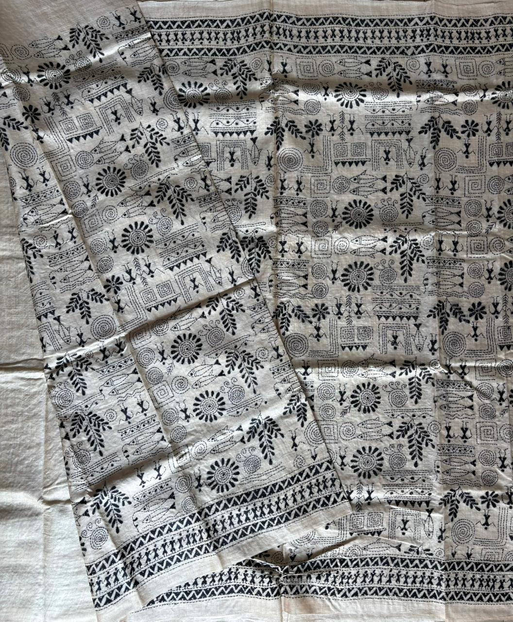 Kantha Stitch Hand Embroidered Pure Gachi by Gachi Tussar Silk Saree (Silk Marked)