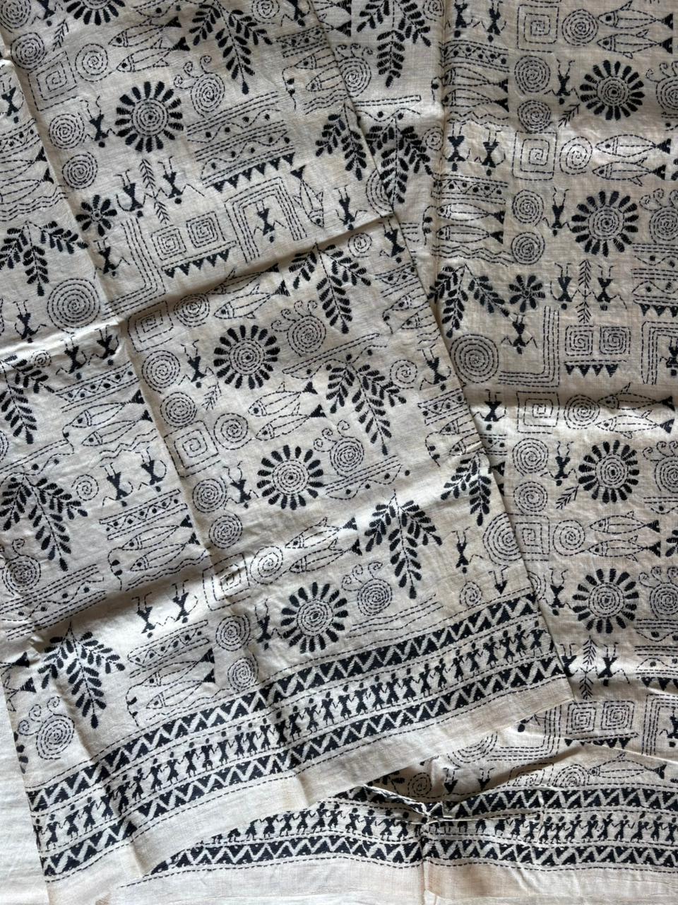 Kantha Stitch Hand Embroidered Pure Gachi by Gachi Tussar Silk Saree (Silk Marked)