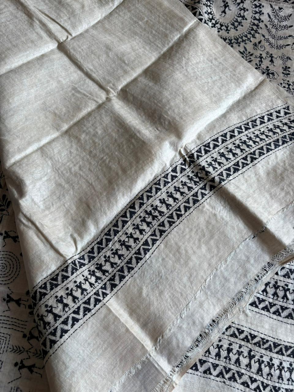 Kantha Stitch Hand Embroidered Pure Gachi by Gachi Tussar Silk Saree (Silk Marked)