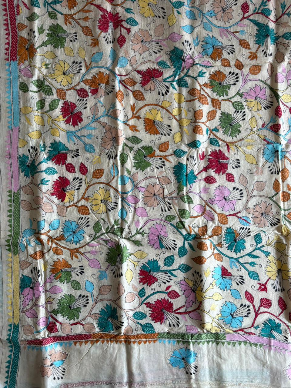 Kantha Stitch Hand Embroidered Pure Gachi by Gachi Tussar Silk Saree (Silk Marked)