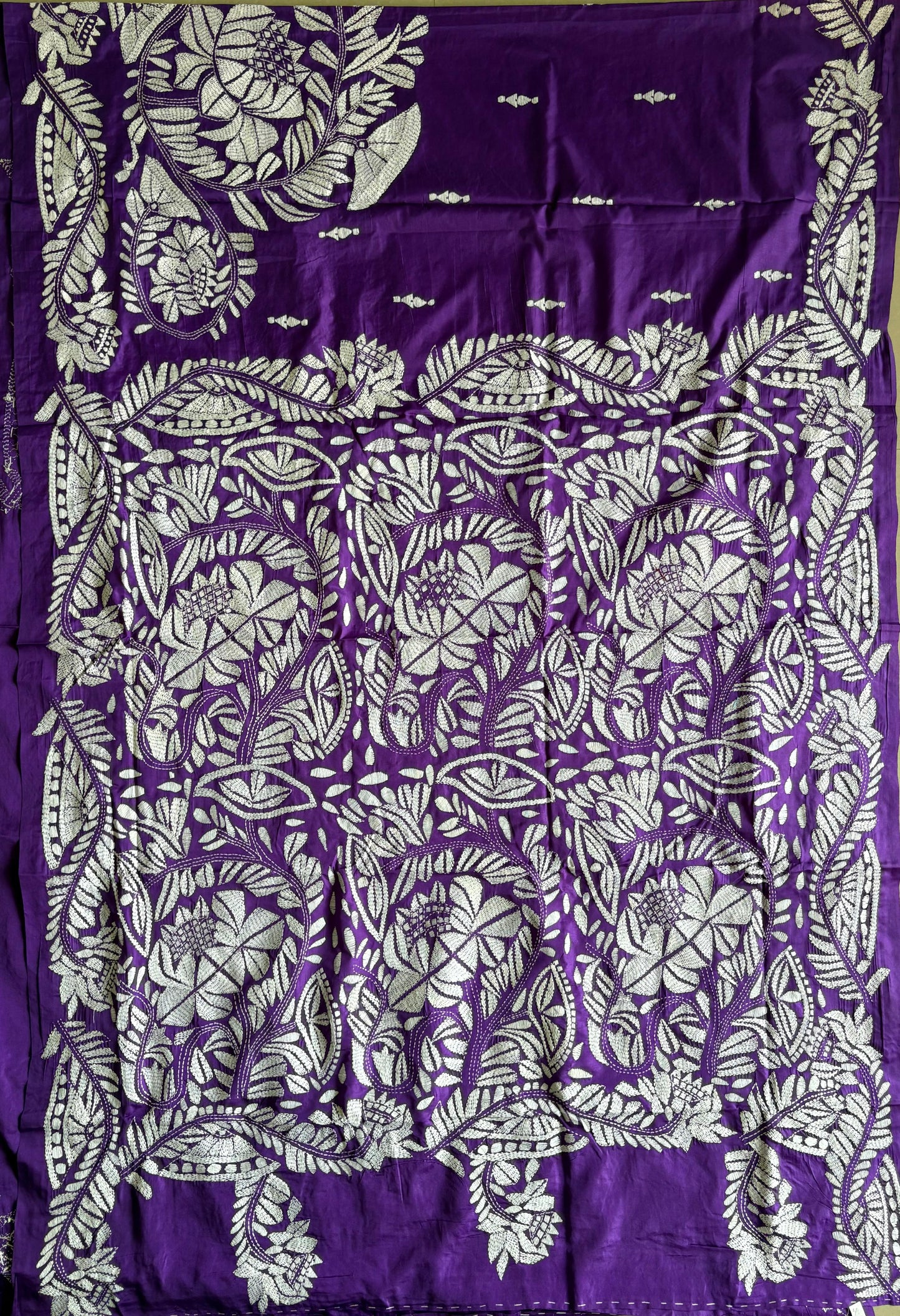 Kantha Hand Embroidered Blended Banglore Silk/Art Silk Saree With Blouse