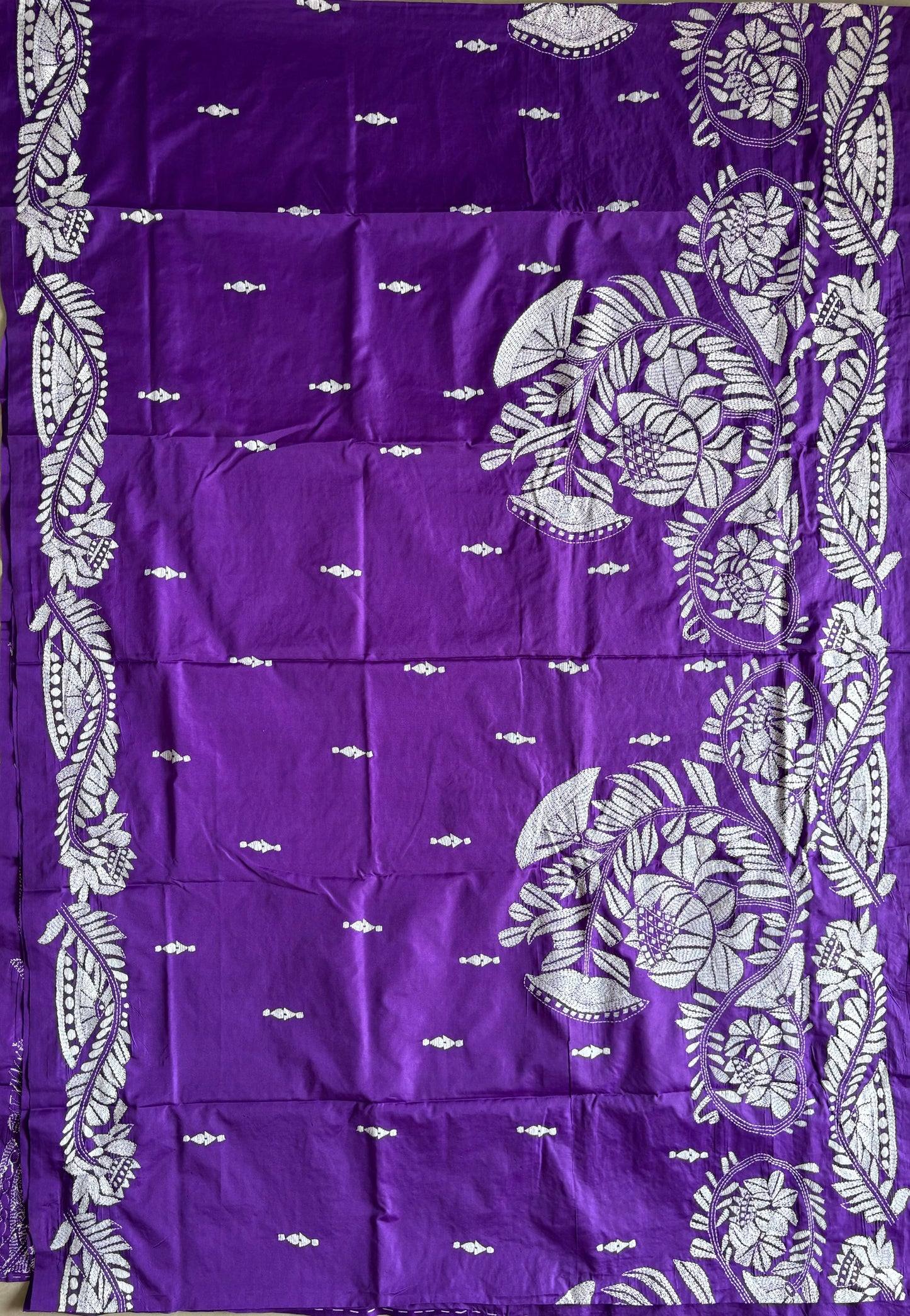 Kantha Hand Embroidered Blended Banglore Silk/Art Silk Saree With Blouse