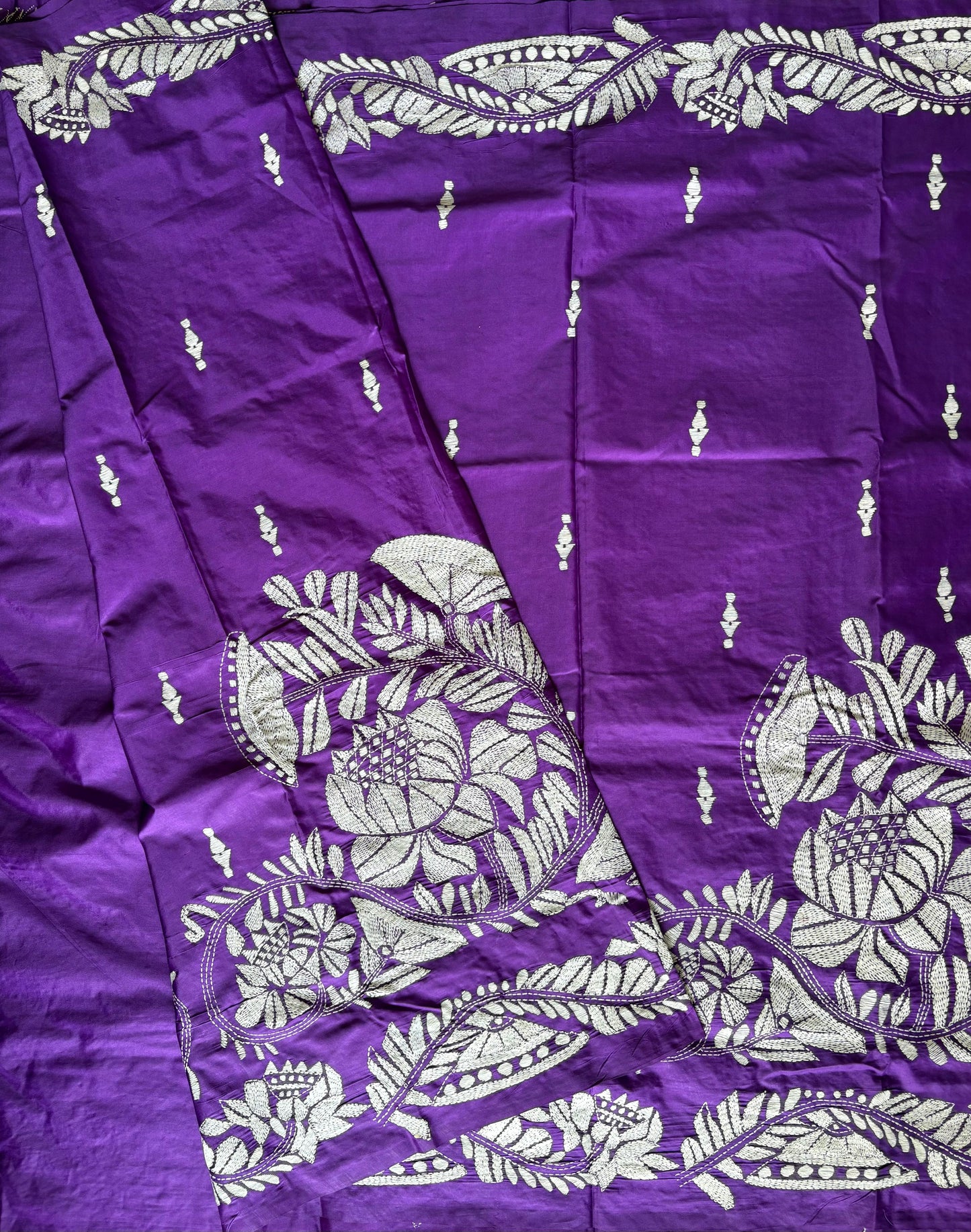 Kantha Hand Embroidered Blended Banglore Silk/Art Silk Saree With Blouse