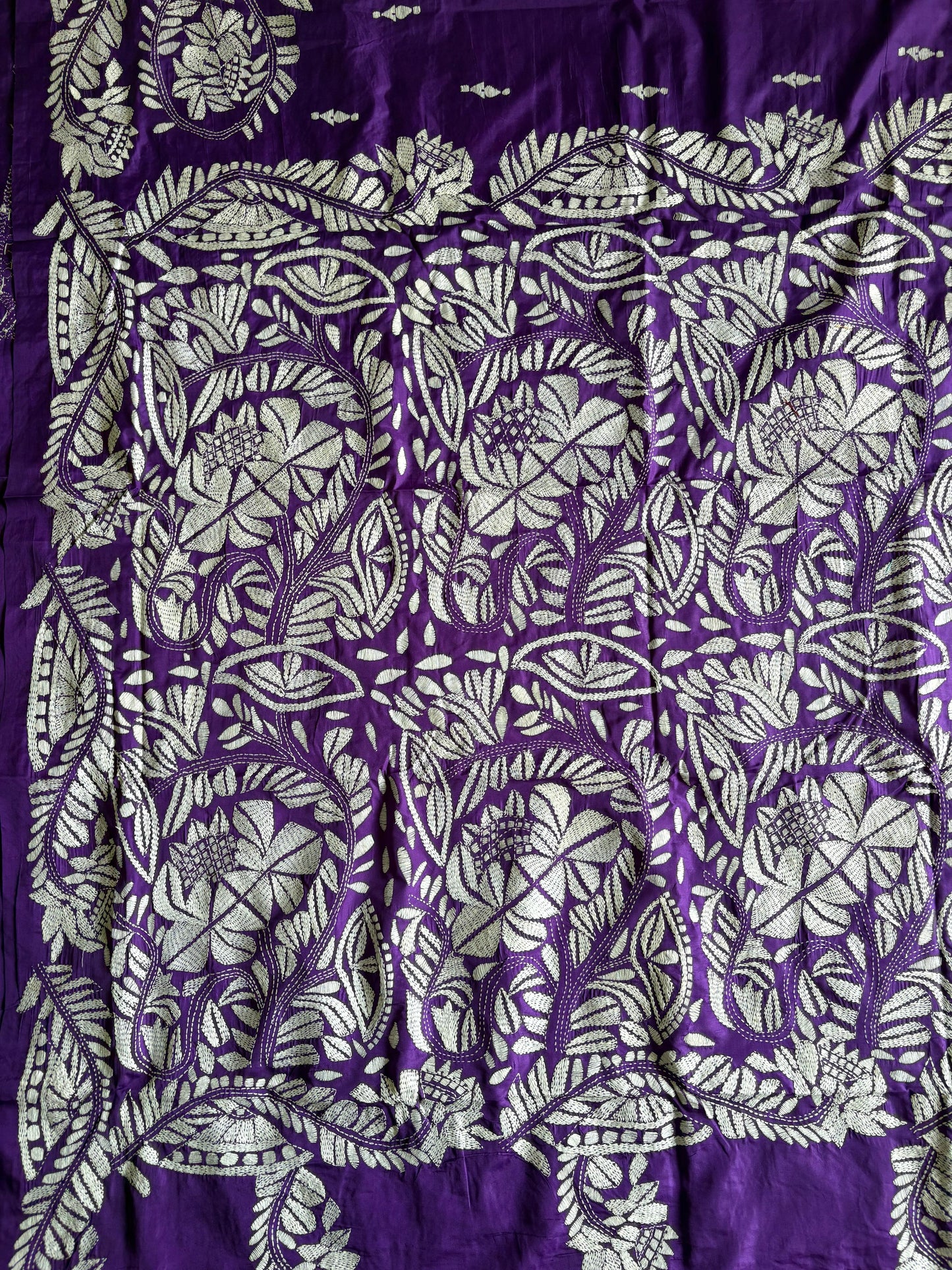 Kantha Hand Embroidered Blended Banglore Silk/Art Silk Saree With Blouse