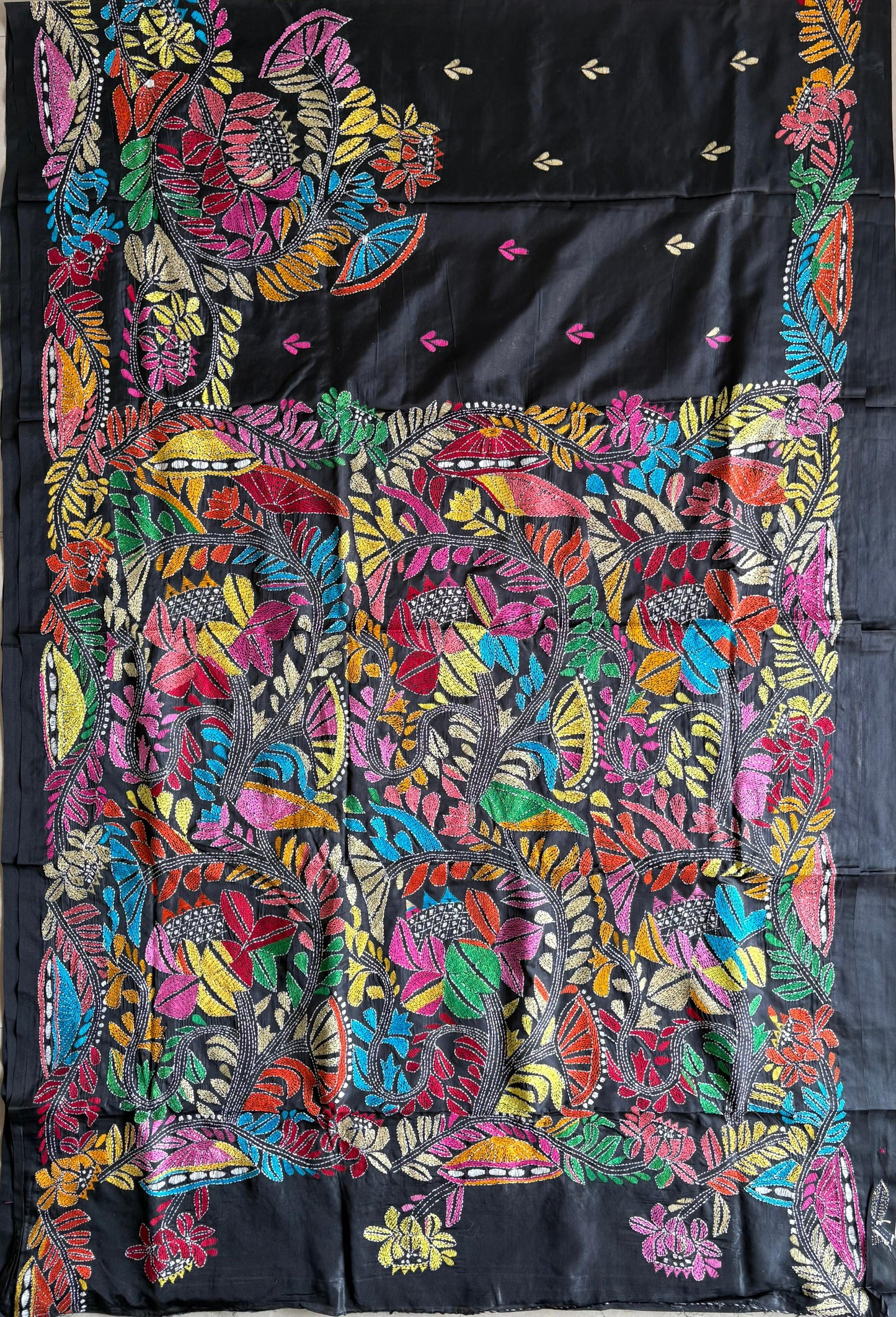 Kantha Hand Embroidered Blended Banglore Silk/Art Silk Saree With Blouse