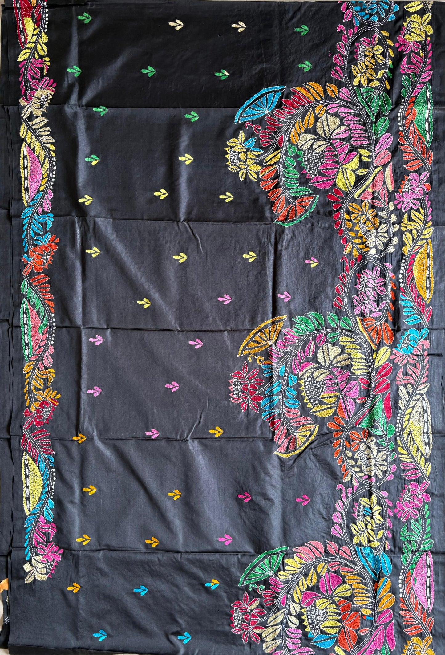 Kantha Hand Embroidered Blended Banglore Silk/Art Silk Saree With Blouse