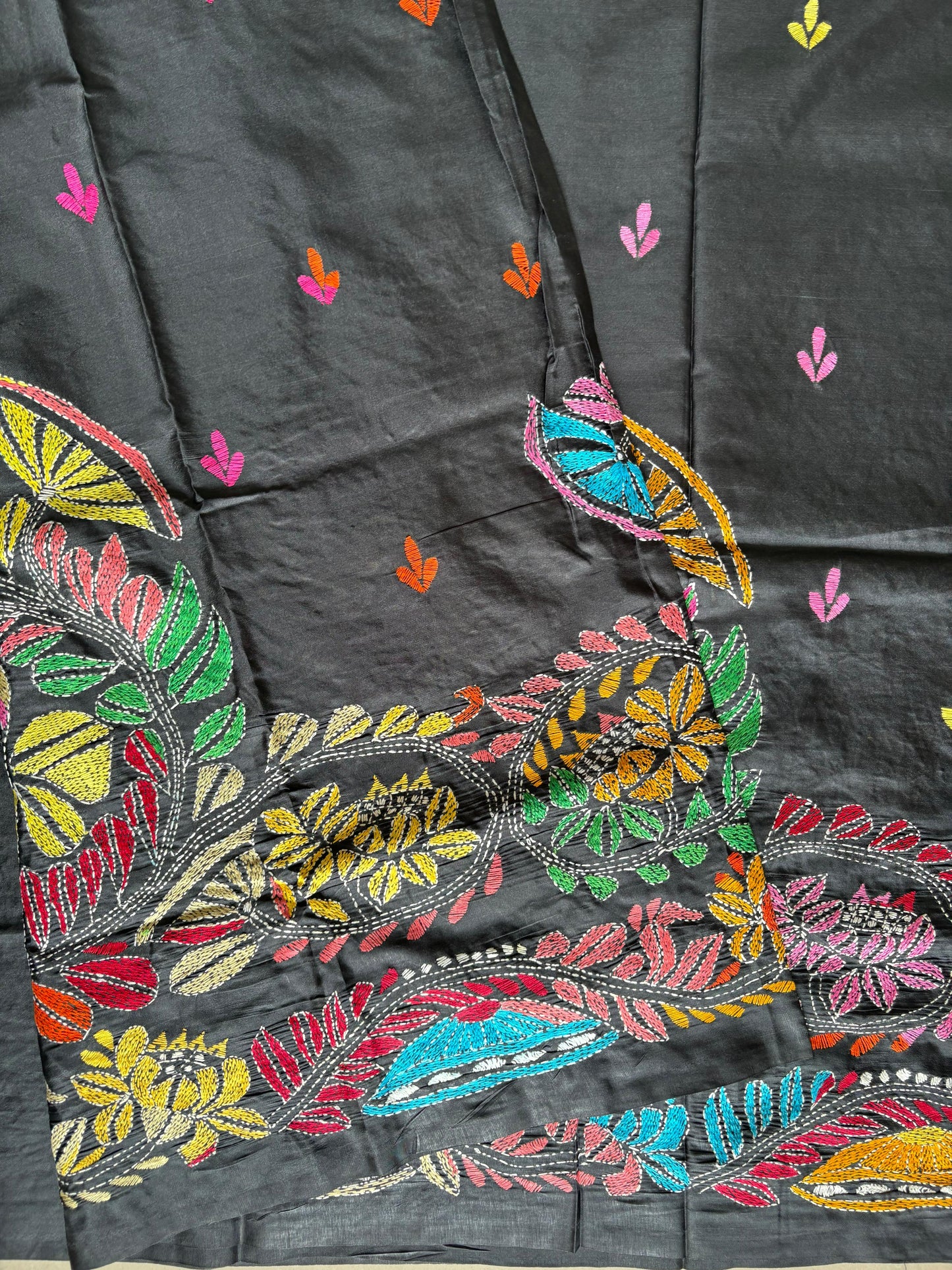 Kantha Hand Embroidered Blended Banglore Silk/Art Silk Saree With Blouse