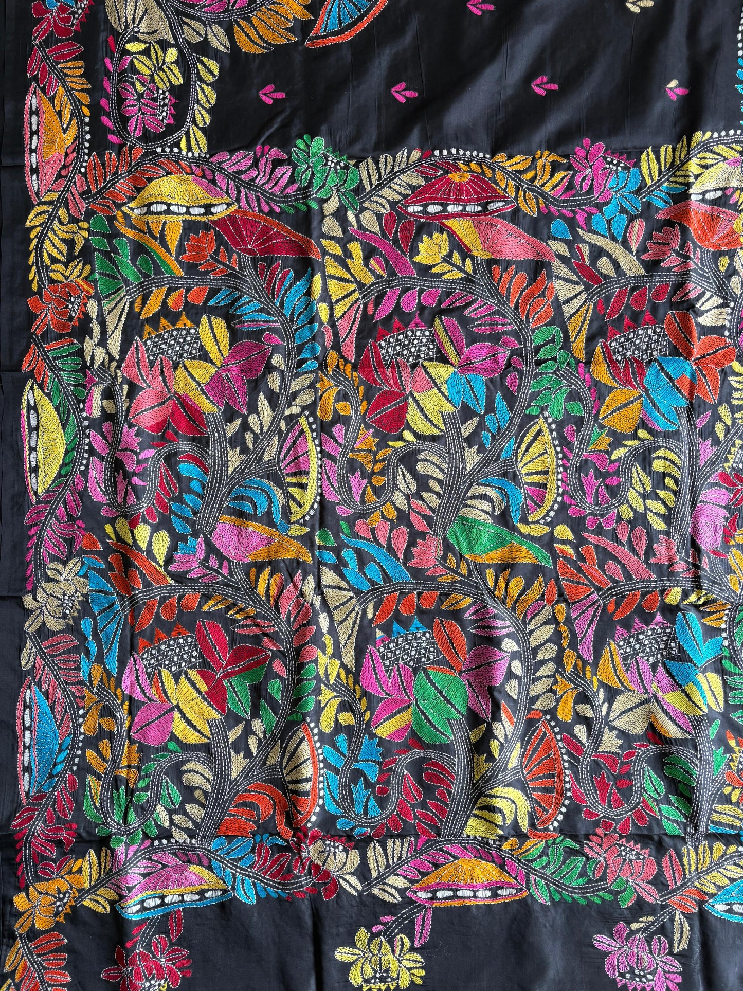 Kantha Hand Embroidered Blended Banglore Silk/Art Silk Saree With Blouse