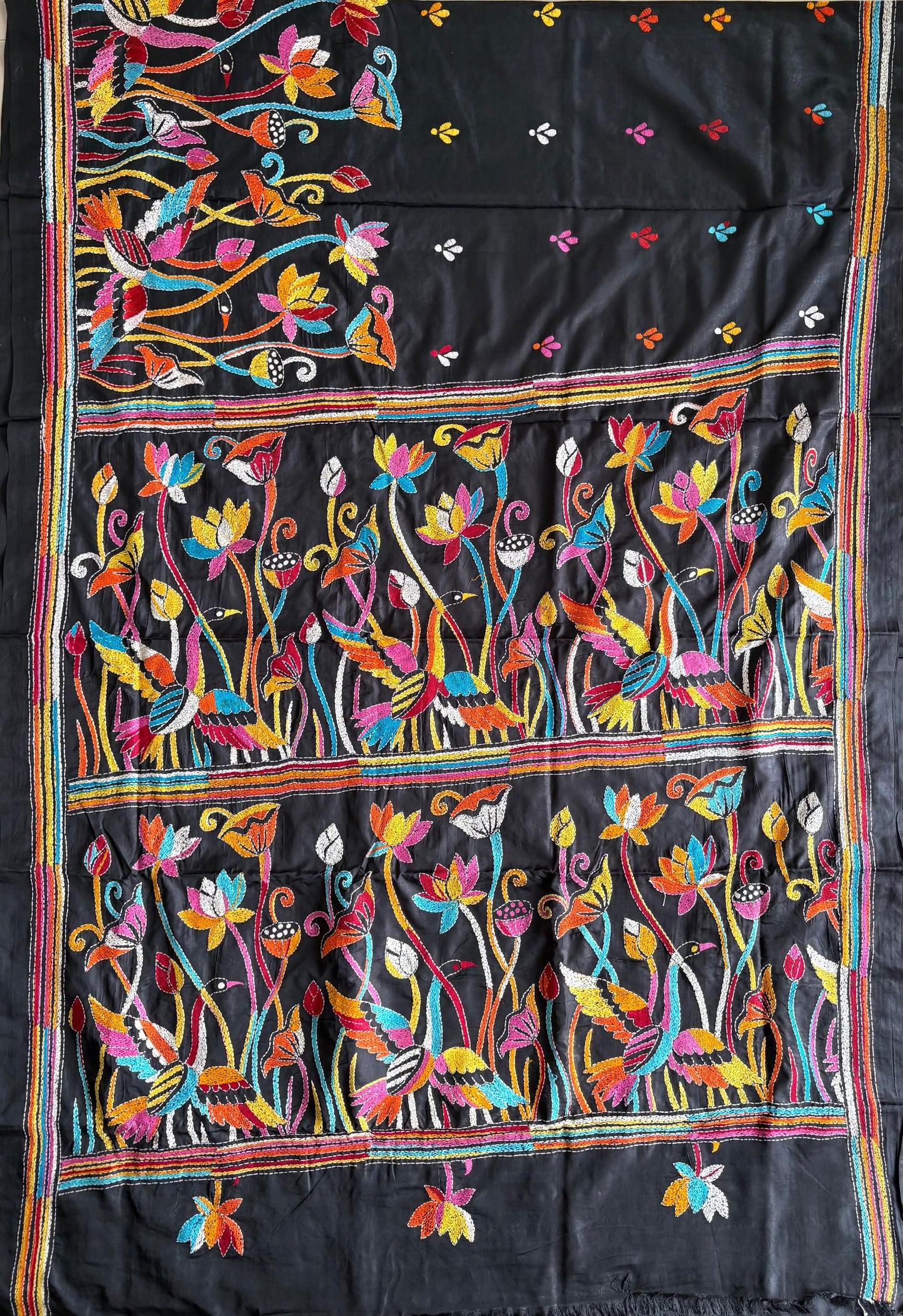 Kantha Hand Embroidered Blended Banglore Silk/Art Silk Saree With Blouse