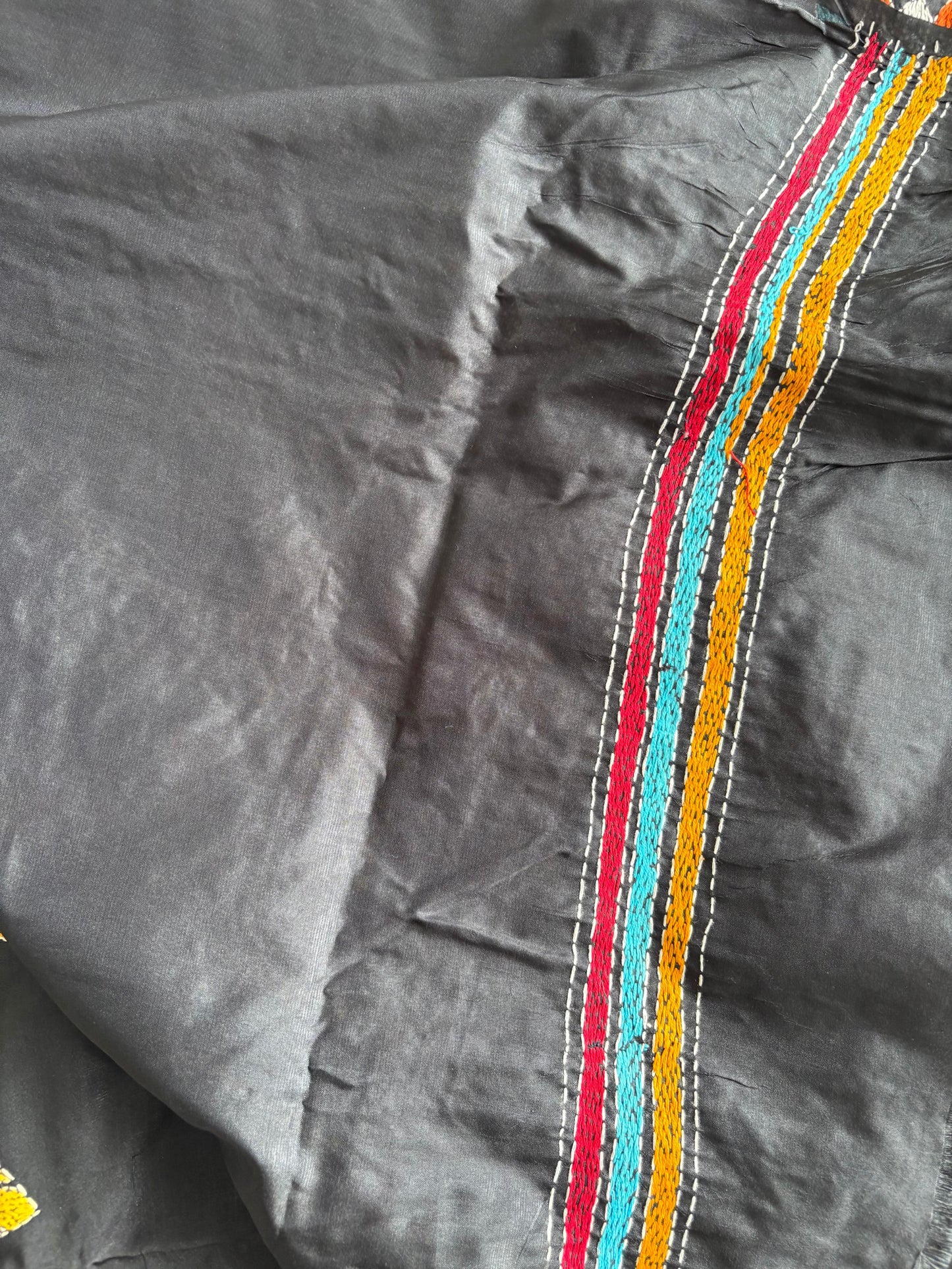 Kantha Hand Embroidered Blended Banglore Silk/Art Silk Saree With Blouse