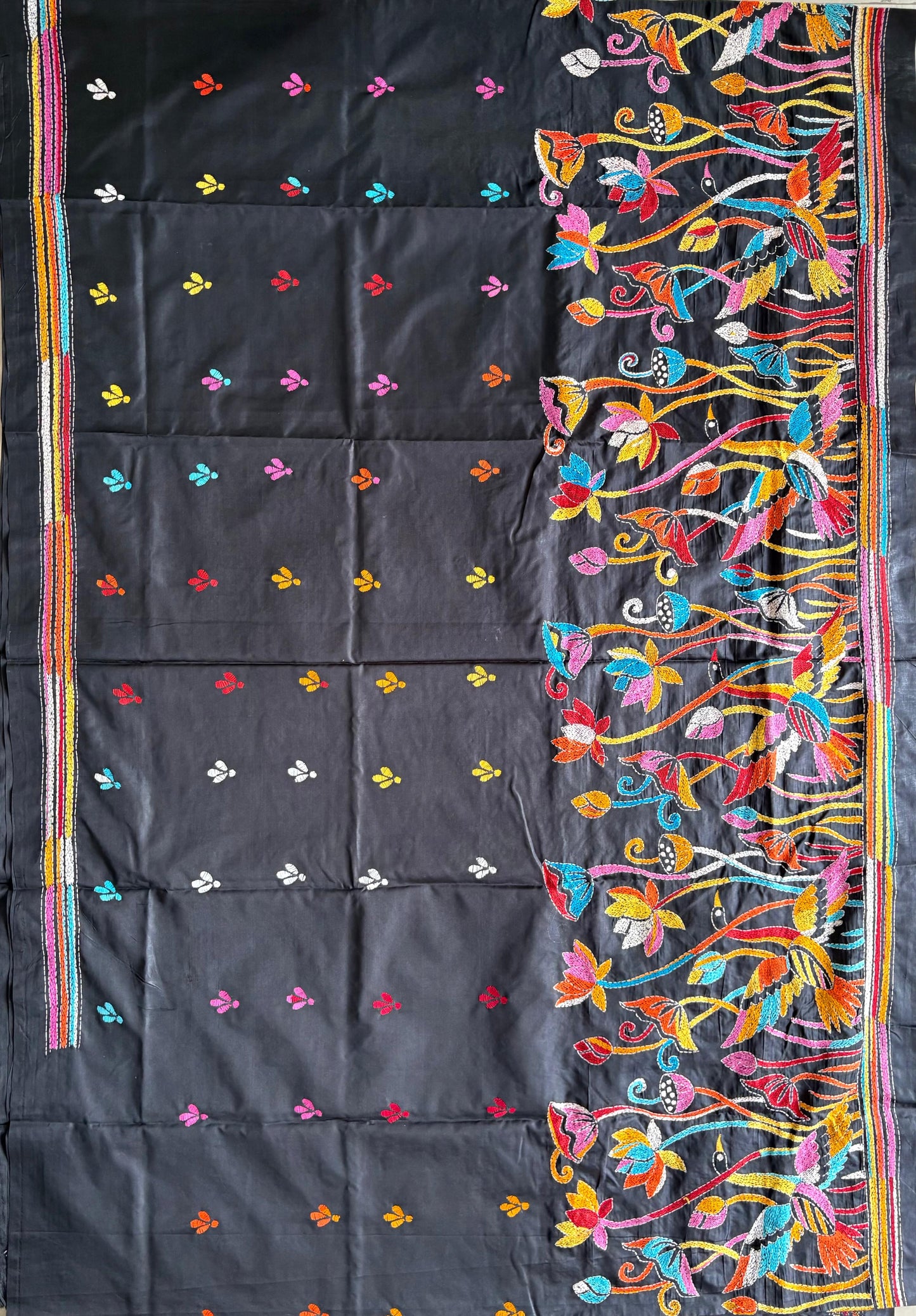 Kantha Hand Embroidered Blended Banglore Silk/Art Silk Saree With Blouse