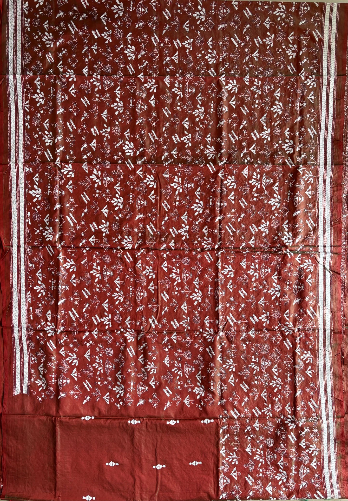 Kantha Hand Embroidered Blended Banglore Silk/Art Silk Saree With Blouse