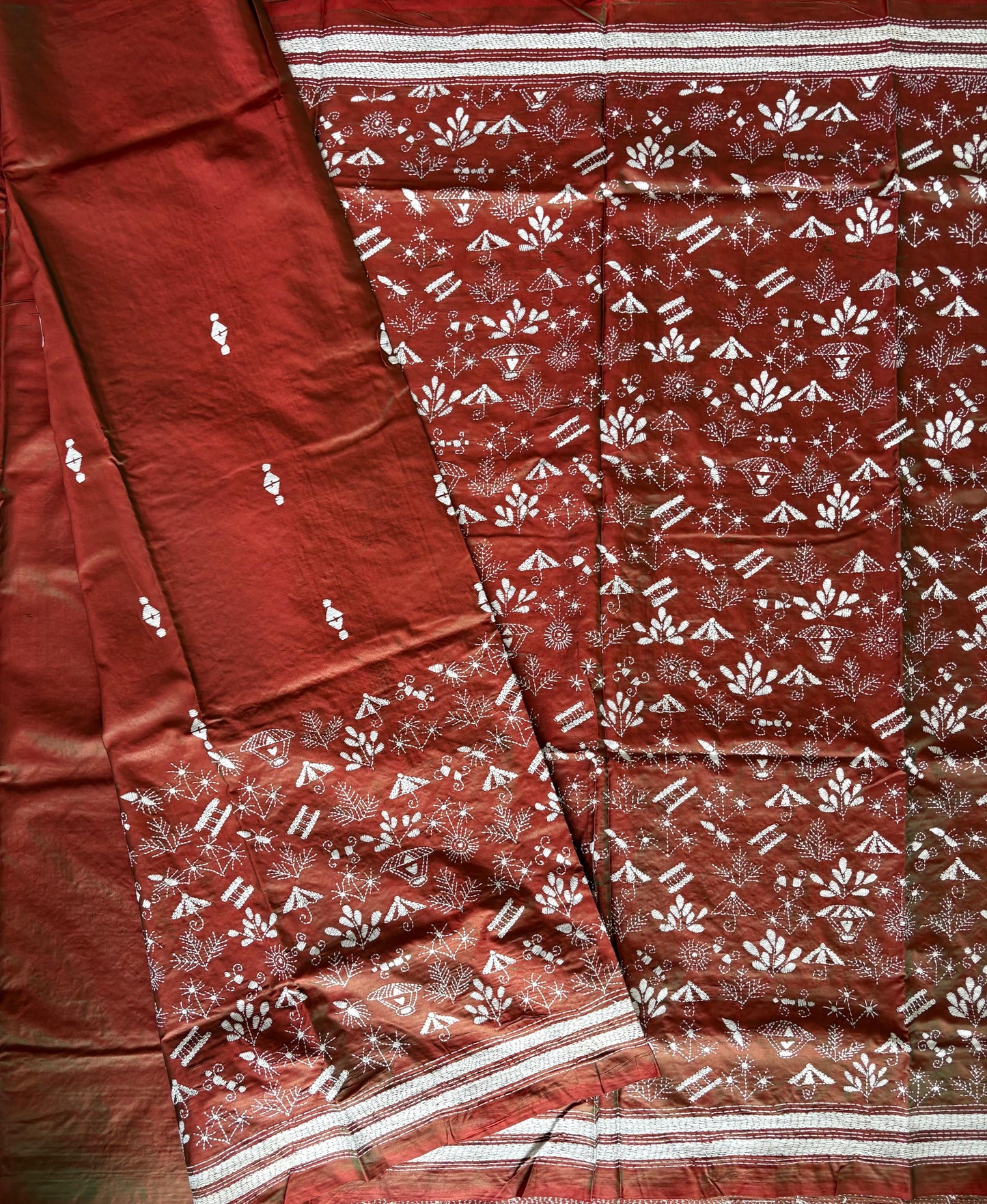 Kantha Hand Embroidered Blended Banglore Silk/Art Silk Saree With Blouse