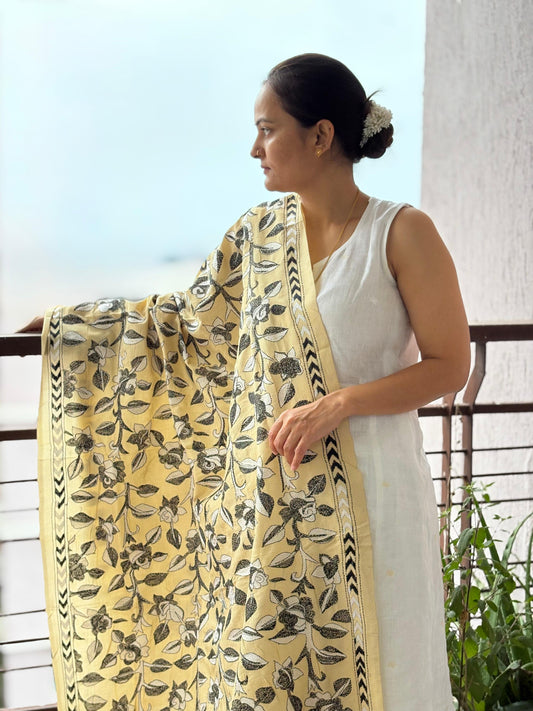 Kantha Hand Embroidary Full Work Semi Tusshar Silk Dupatta 36”