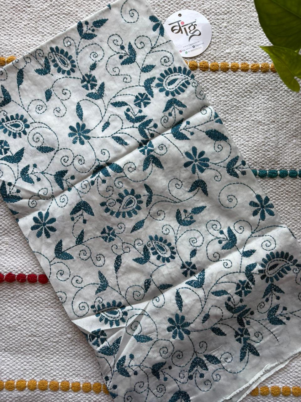 Kantha Stitch Art Silk Blouse Piece