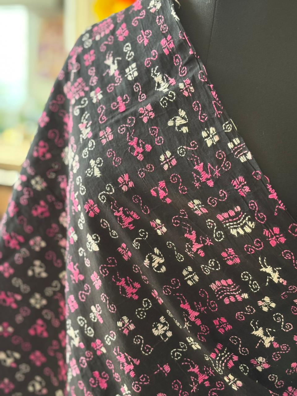 Kantha Hand Embroidary Full Work Pure Cotton Dupatta-Black “36”