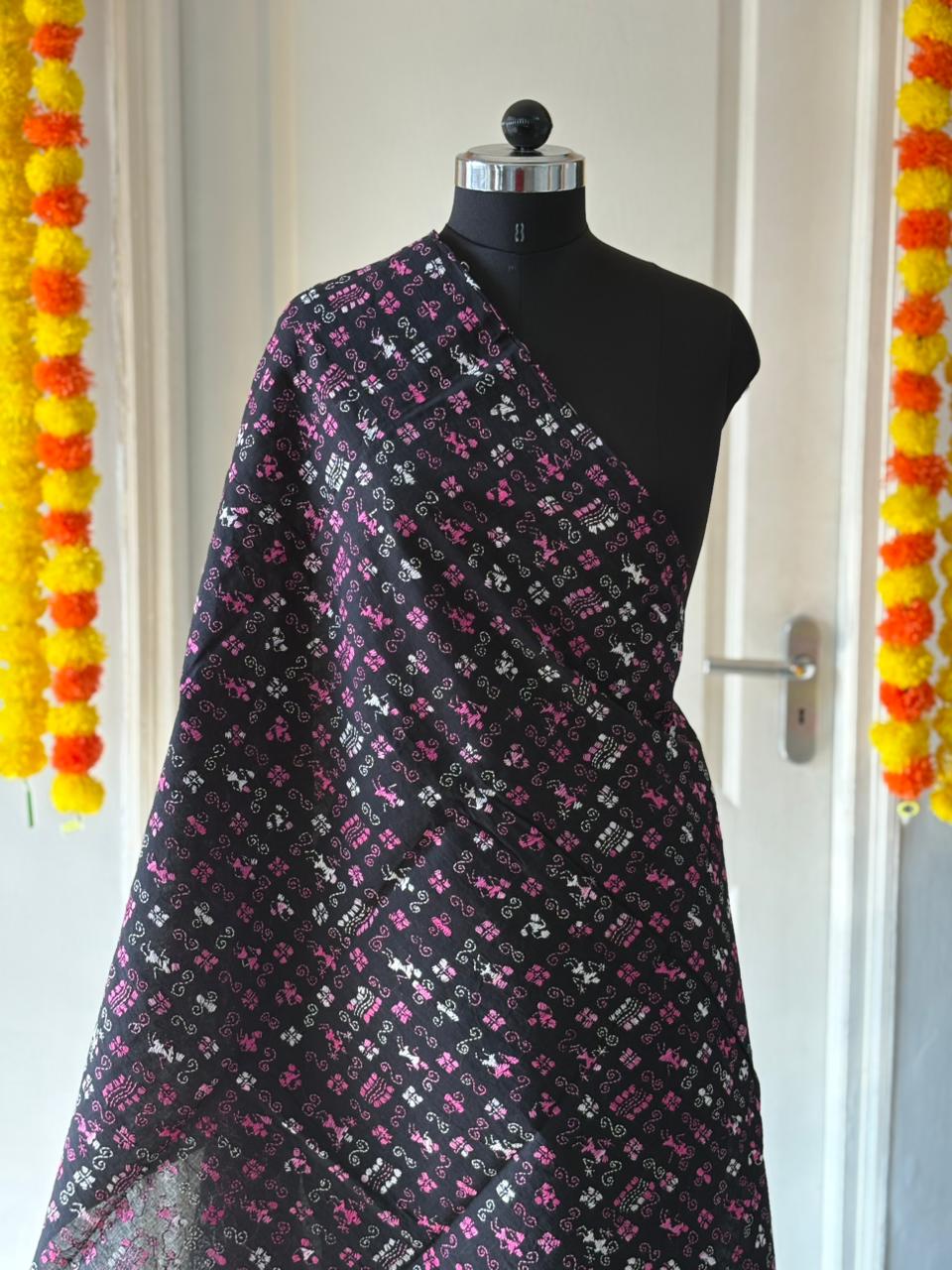 Kantha Hand Embroidary Full Work Pure Cotton Dupatta-Black “36”
