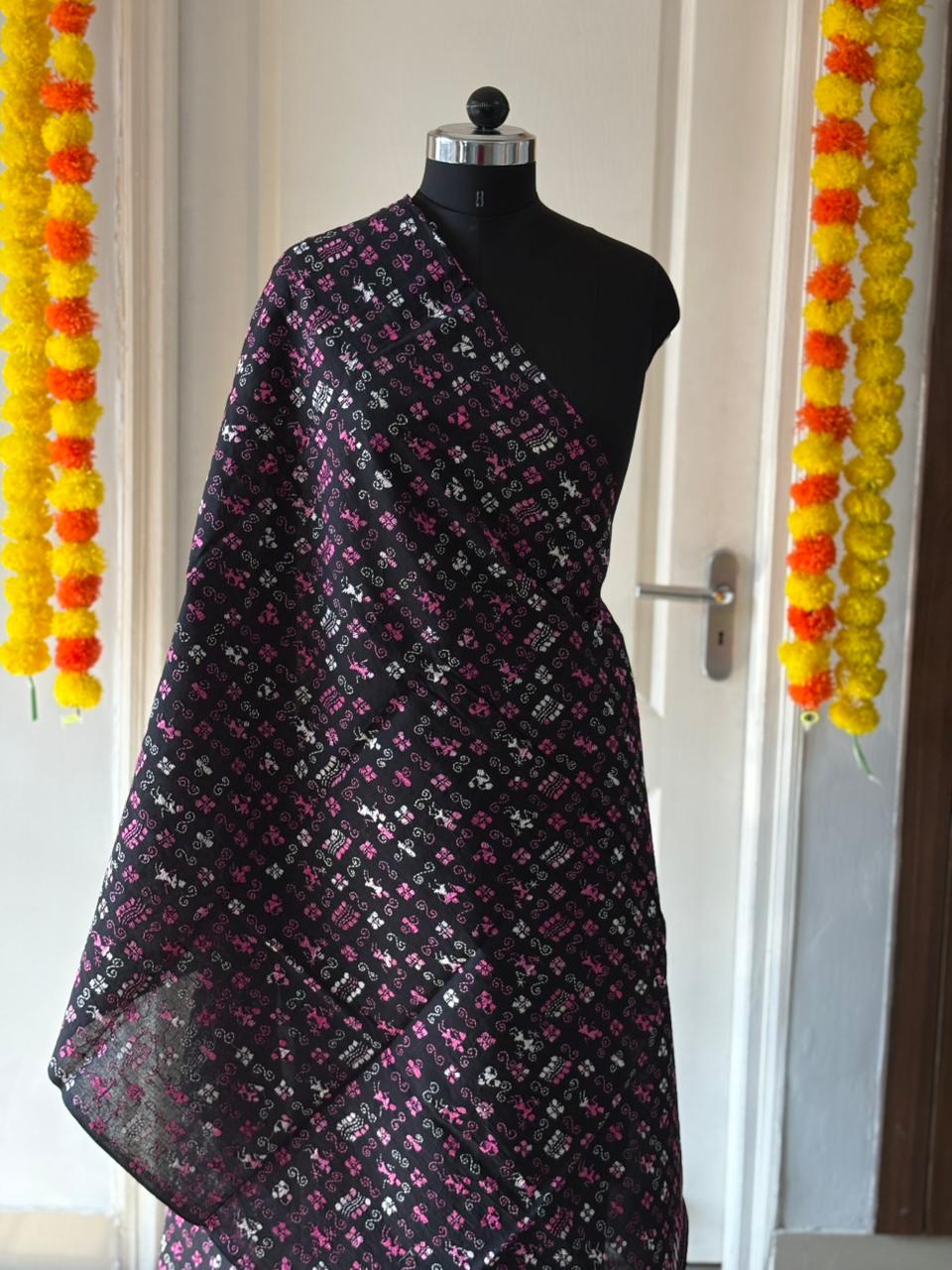Kantha Hand Embroidary Full Work Pure Cotton Dupatta-Black “36”