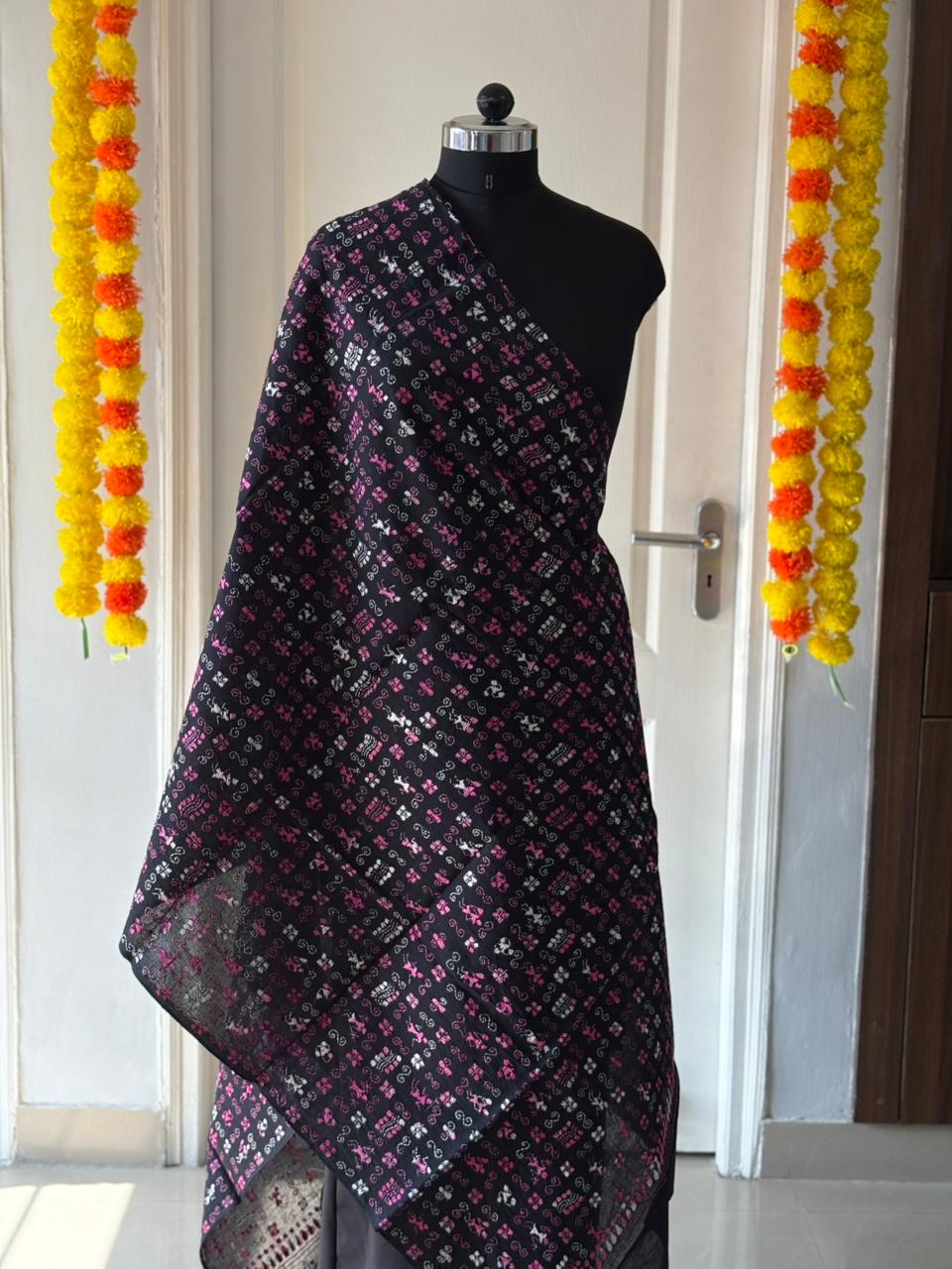 Kantha Hand Embroidary Full Work Pure Cotton Dupatta-Black “36”
