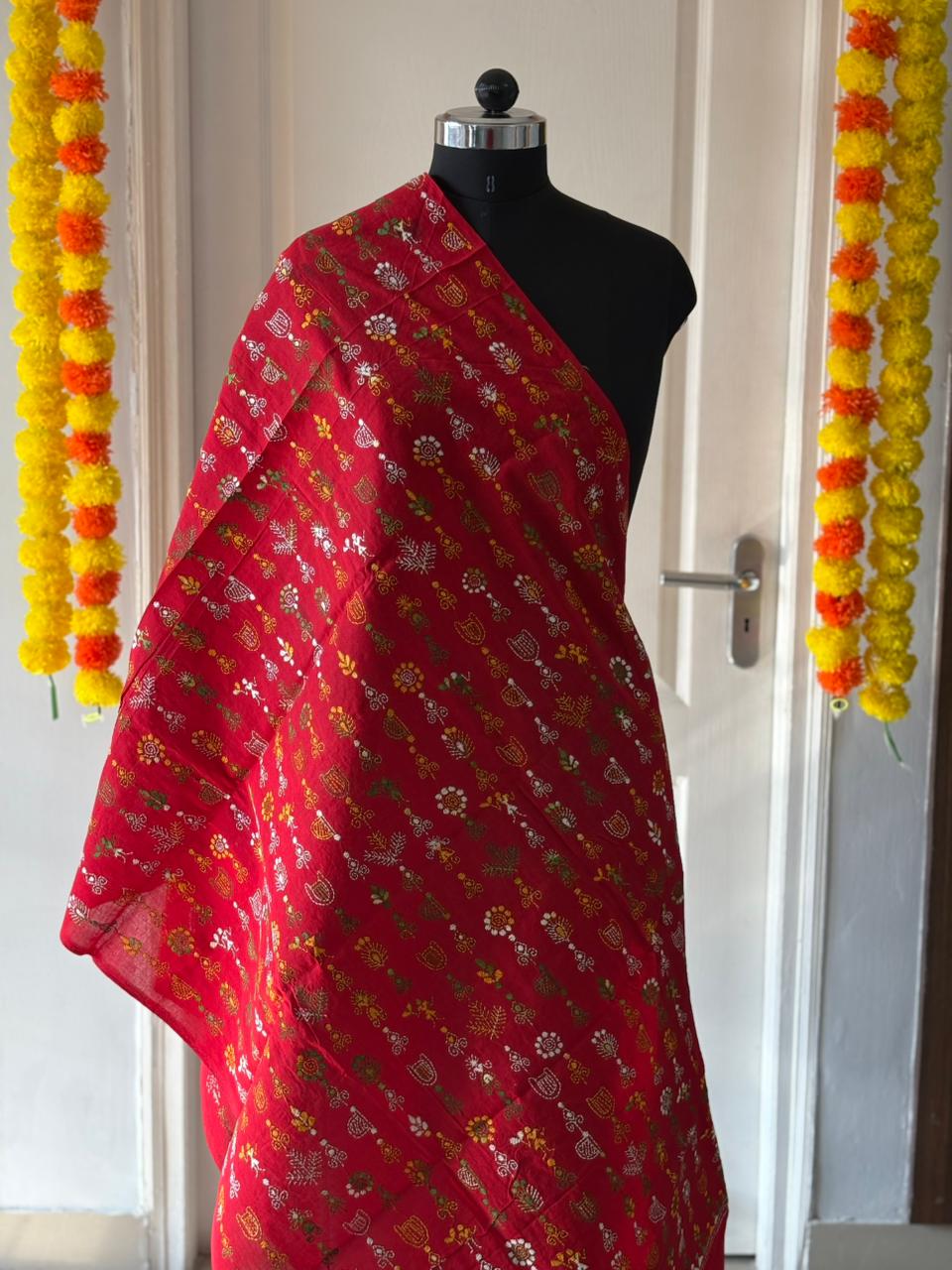 Kantha Hand Embroidary Full Work Pure Cotton Dupatta-Red “36”