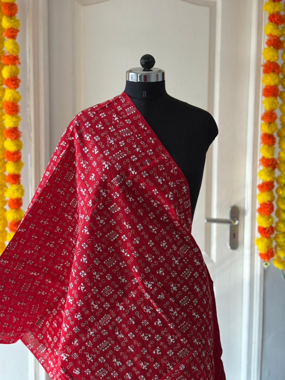 Kantha Hand Embroidary Full Work Pure Cotton Dupatta-Red “36”