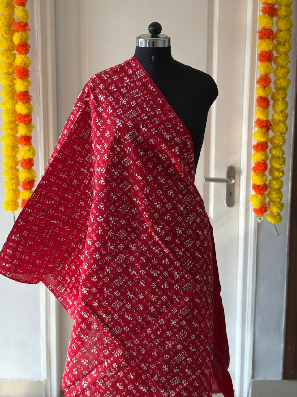Kantha Hand Embroidary Full Work Pure Cotton Dupatta-Red “36”