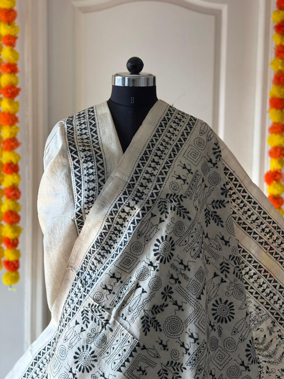 Kantha Stitch Hand Embroidered Pure Gachi by Gachi Tussar Silk Saree (Silk Marked)